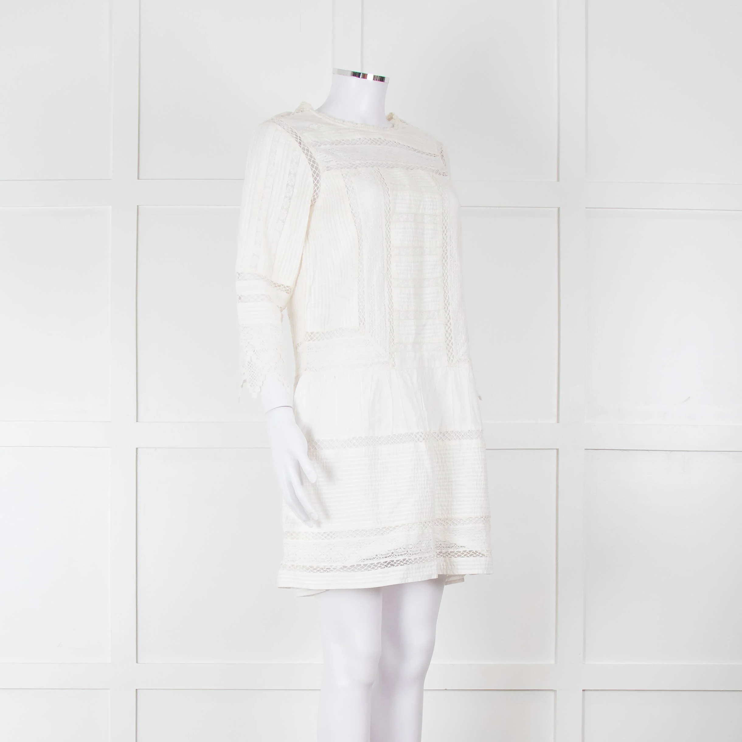 Joie Cream Lace And Pleats Detail Mini Dress - Image 2