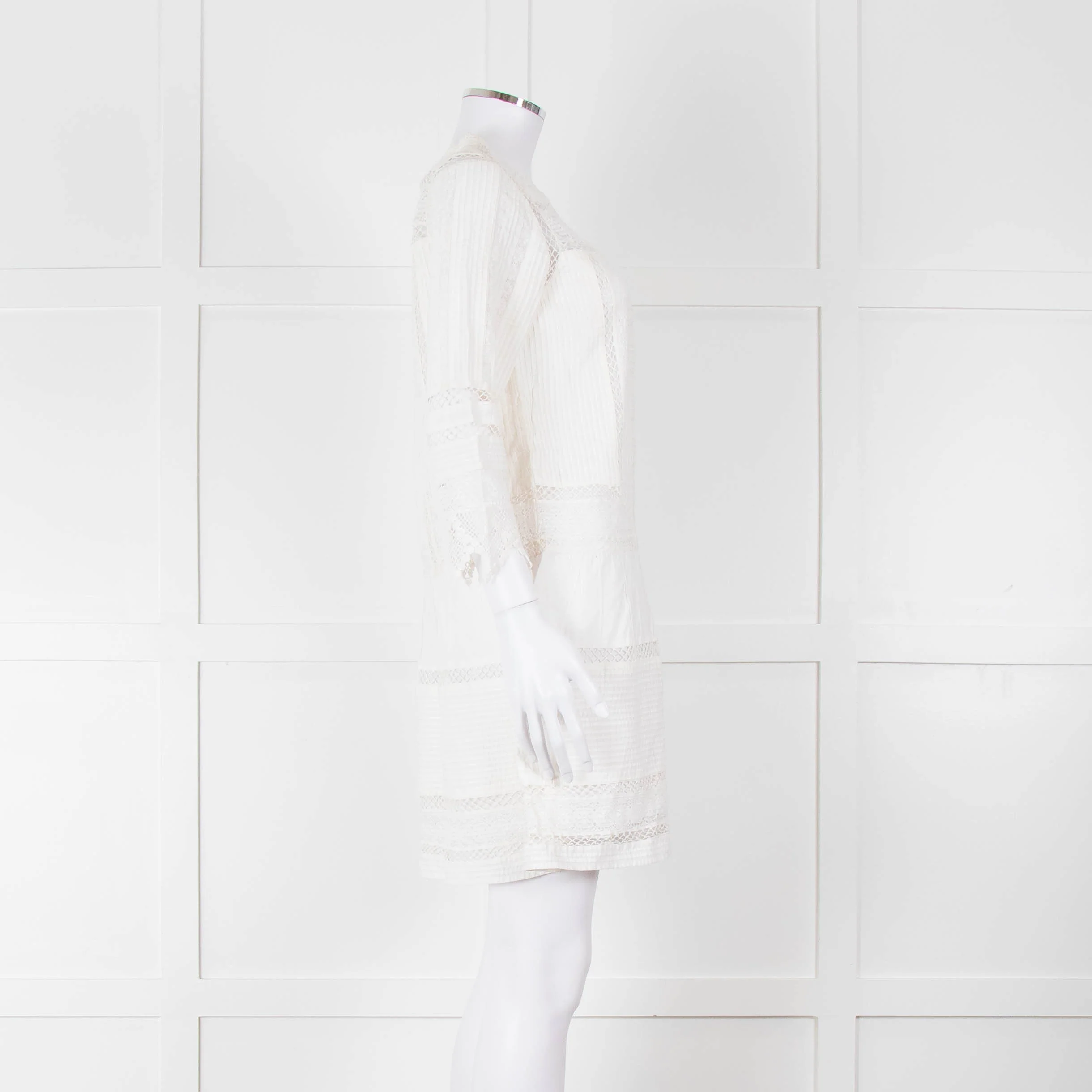 Joie Cream Lace And Pleats Detail Mini Dress - Image 3