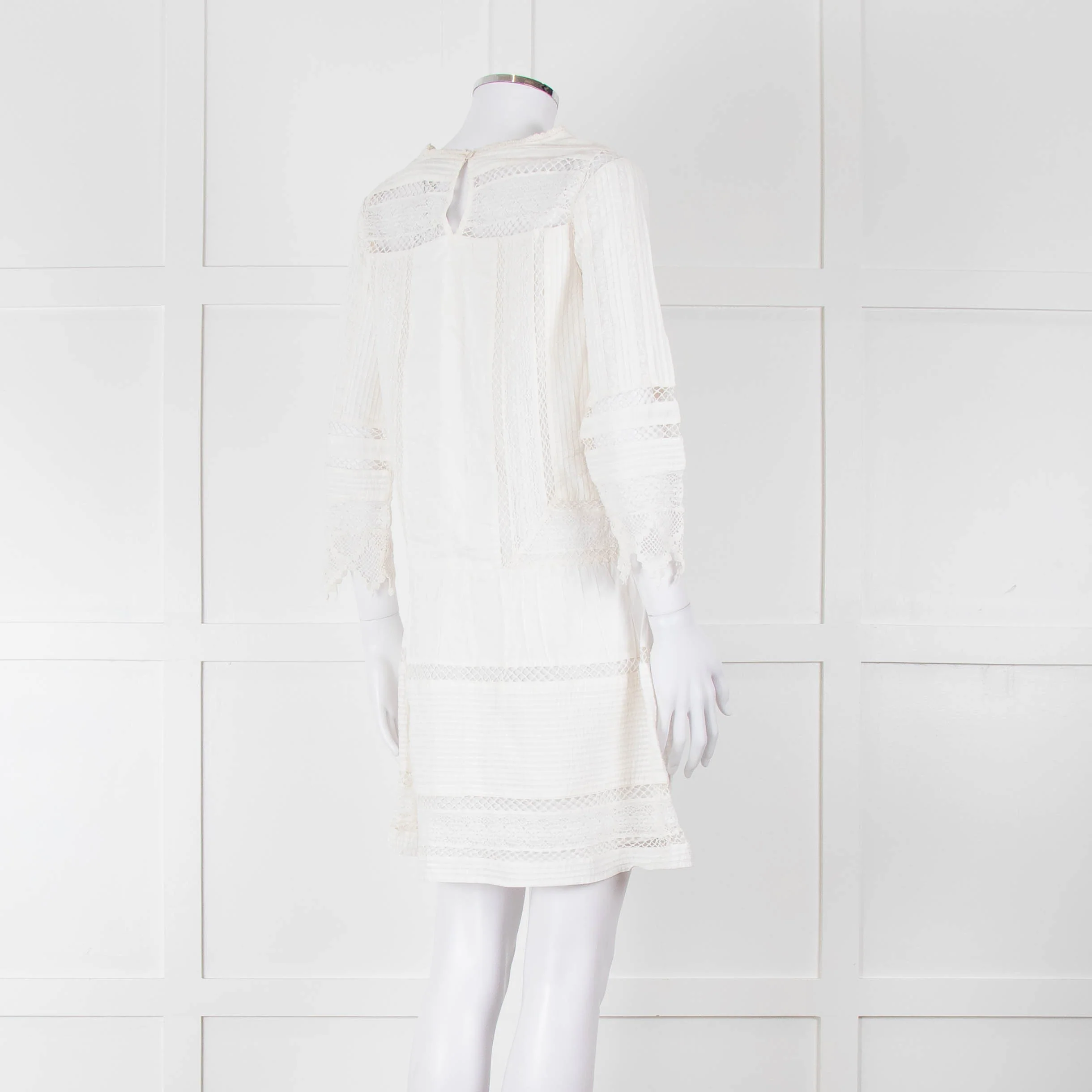 Joie Cream Lace And Pleats Detail Mini Dress - Image 4