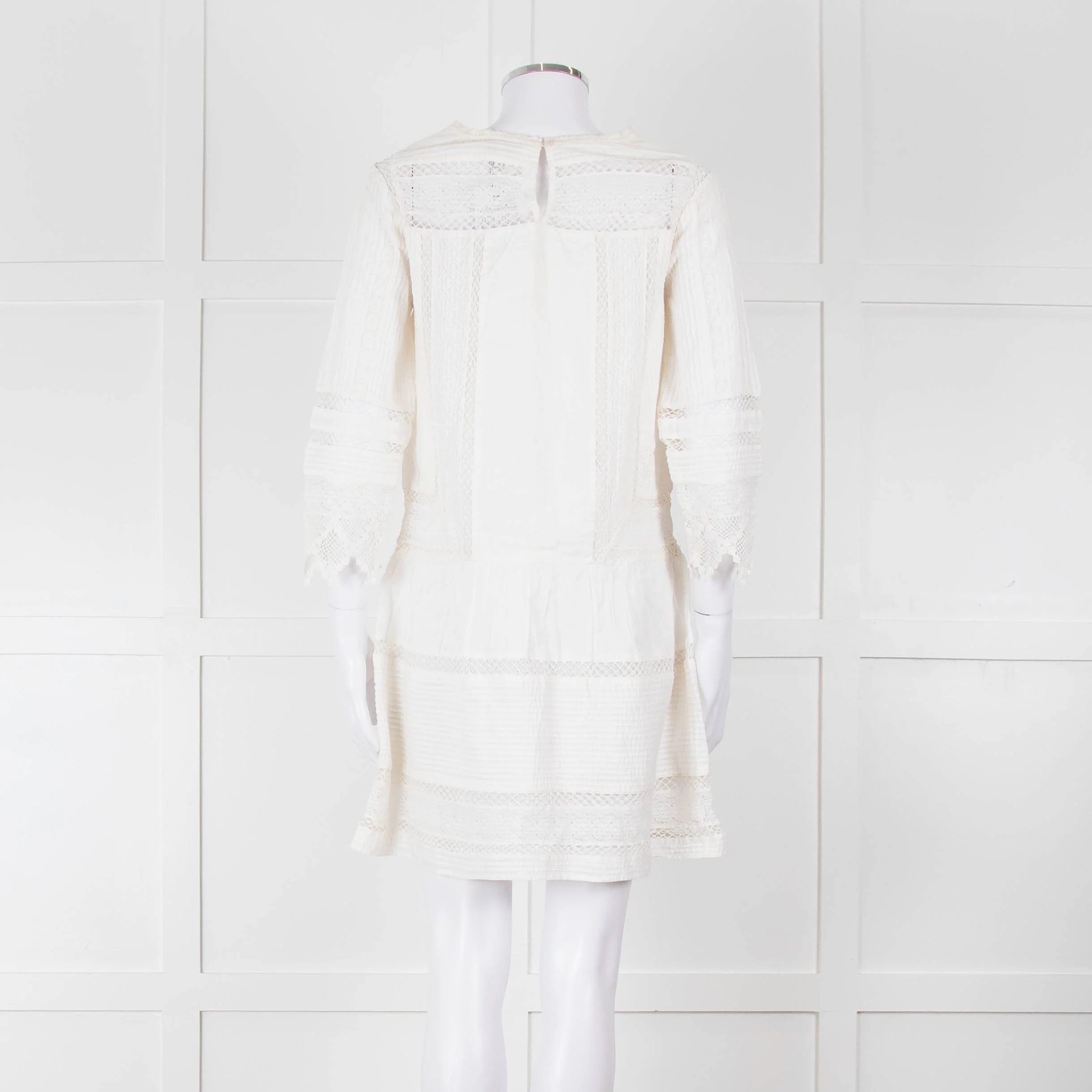 Joie Cream Lace And Pleats Detail Mini Dress - Image 5