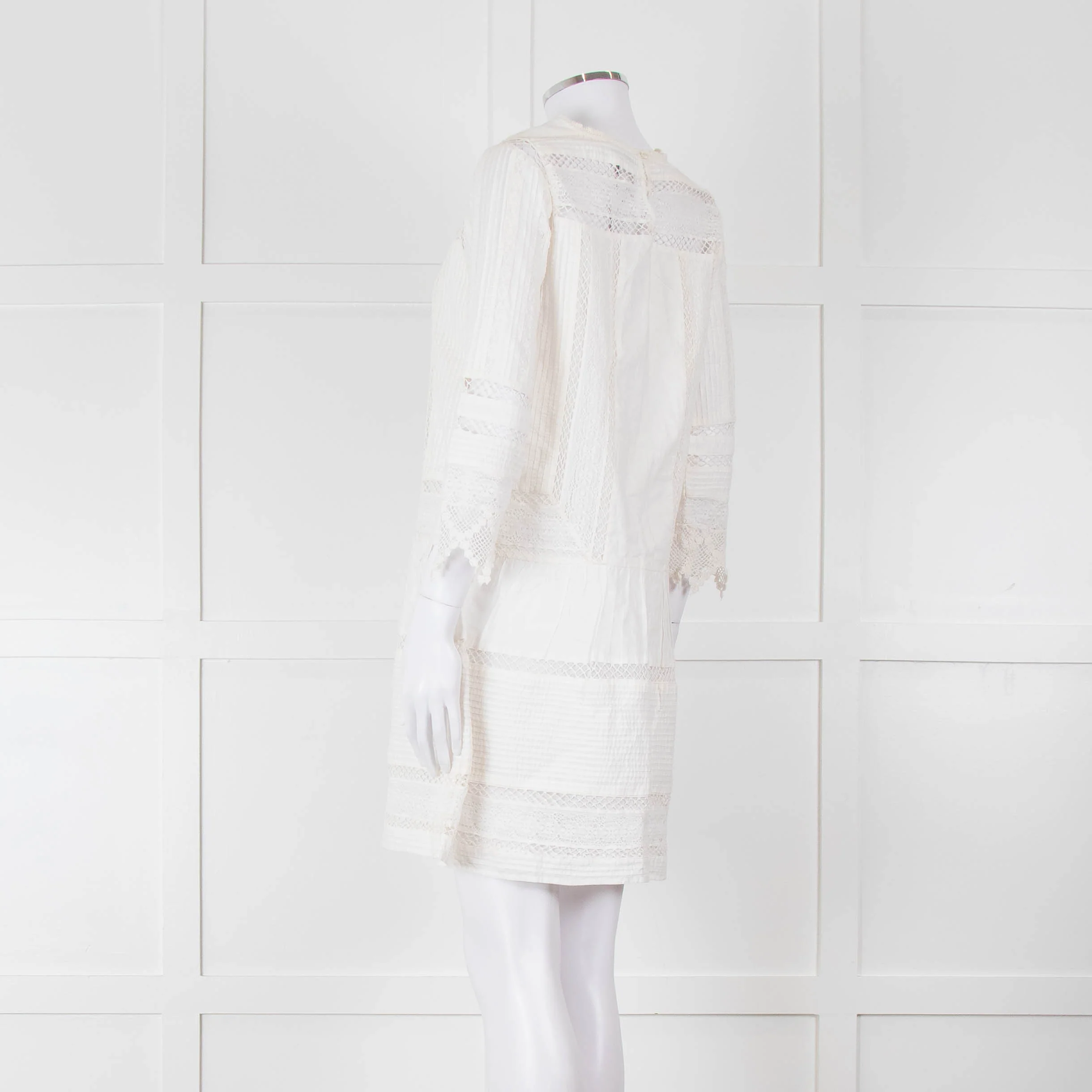 Joie Cream Lace And Pleats Detail Mini Dress - Image 6