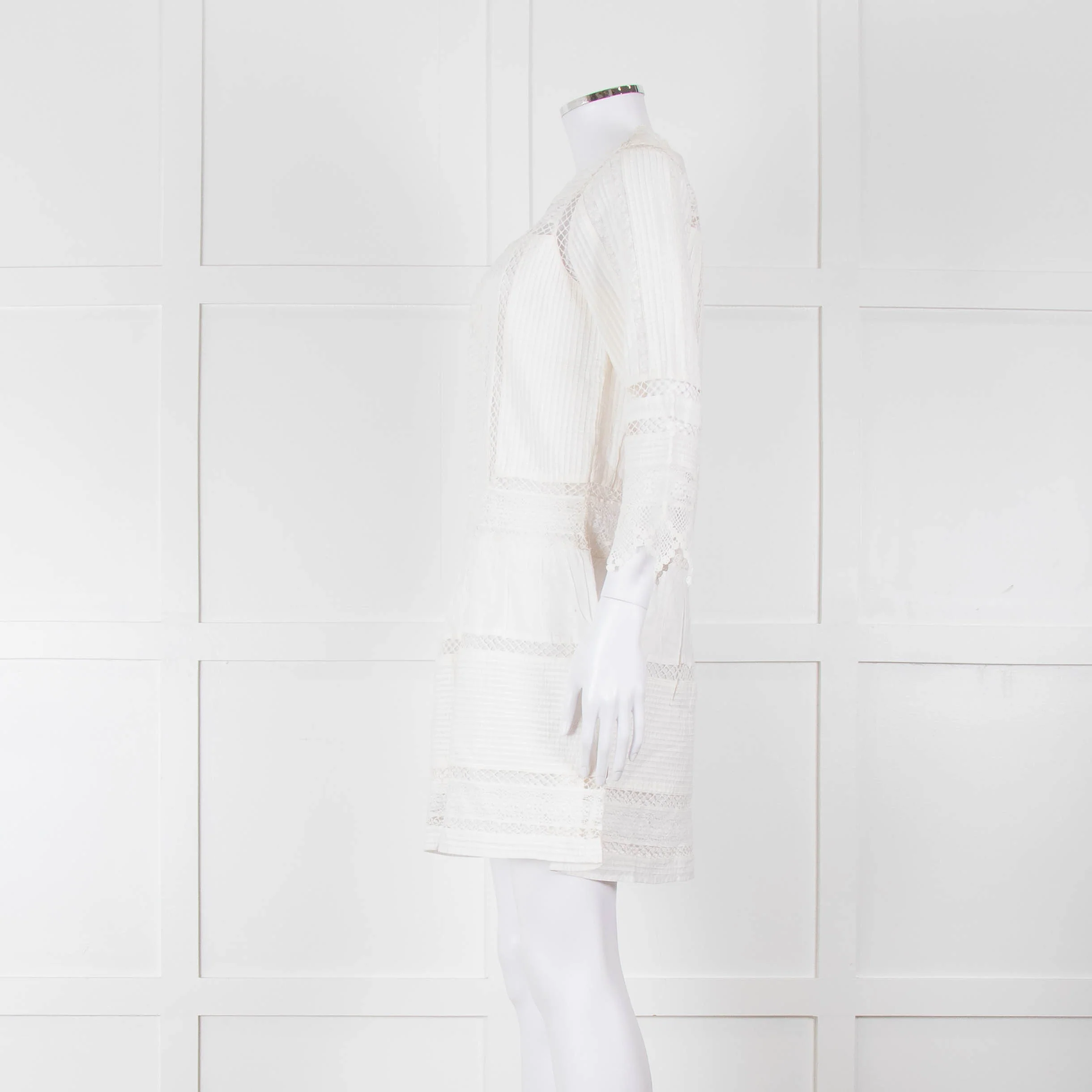 Joie Cream Lace And Pleats Detail Mini Dress - Image 7