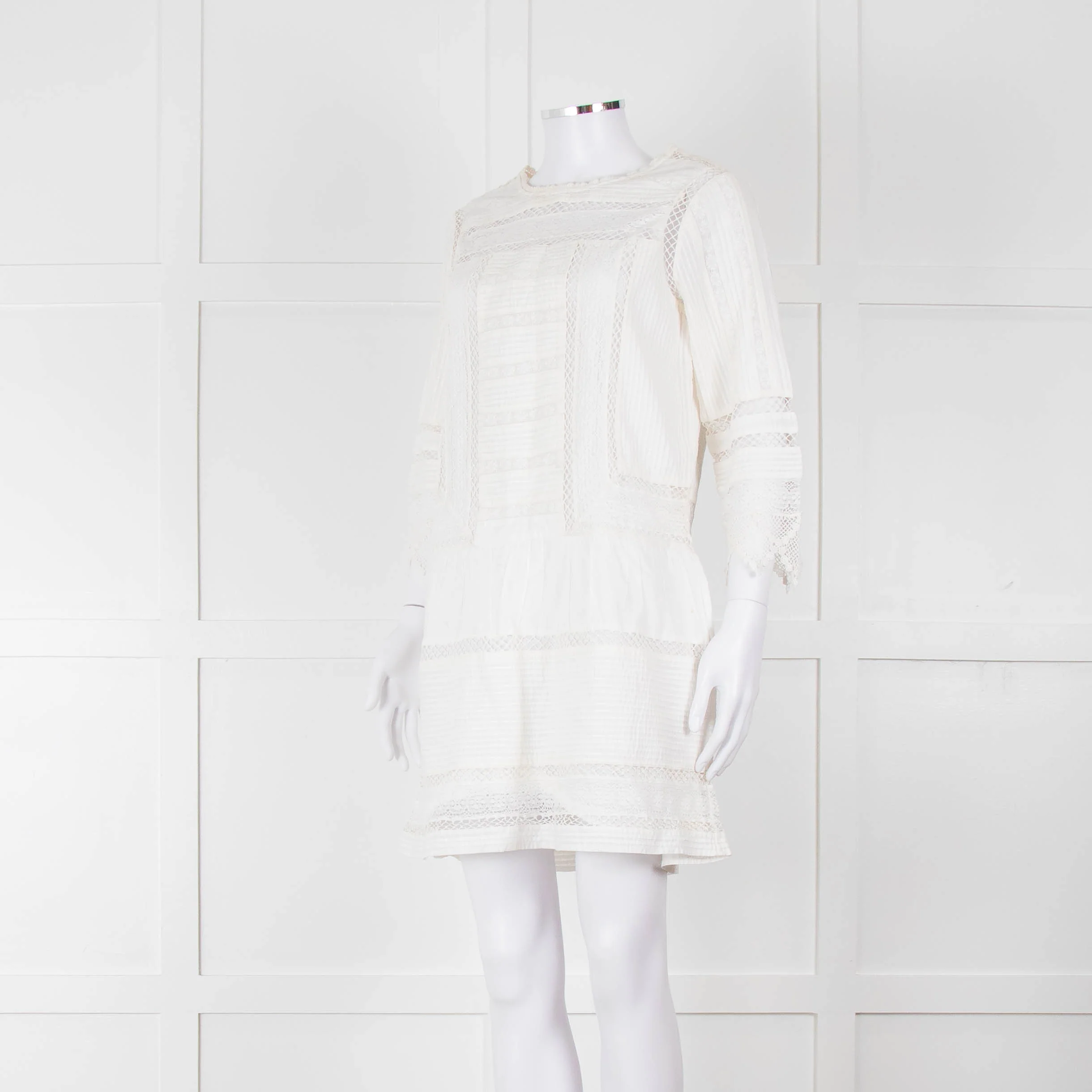 Joie Cream Lace And Pleats Detail Mini Dress - Image 8