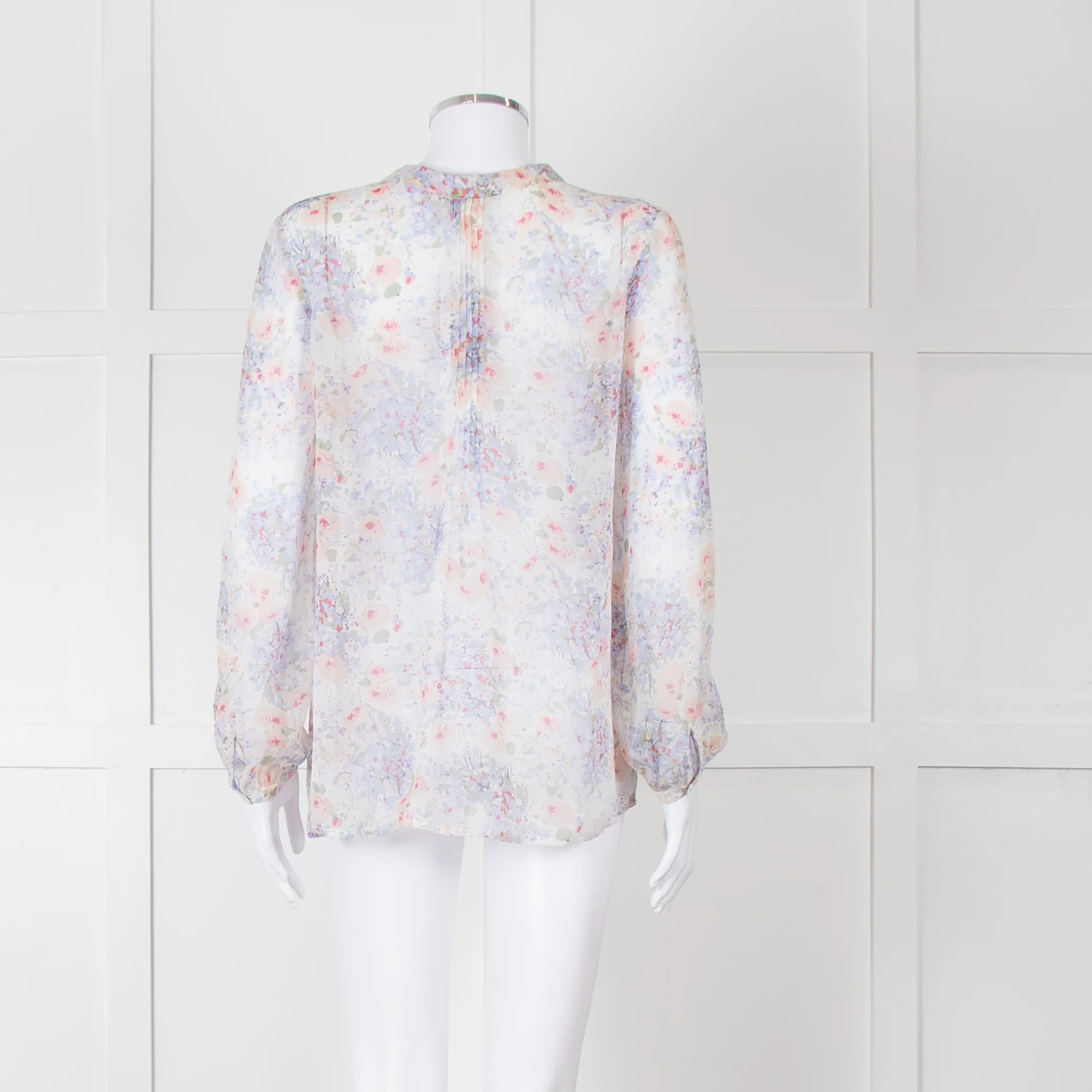Joie Cream Pink Blue Pleats Detail Silk Top - Image 5