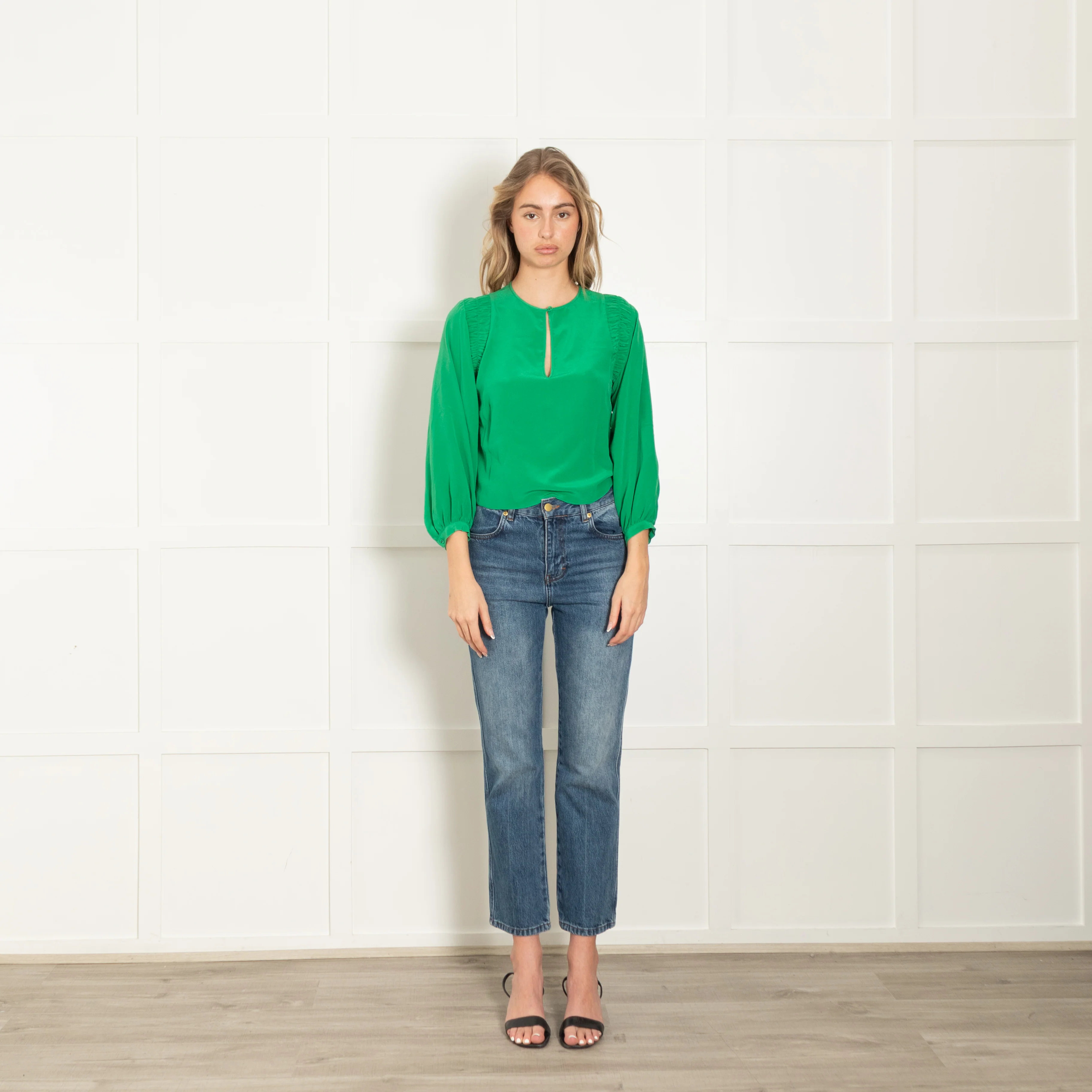 Joie Green Silk Ruched Side Detail Blouse