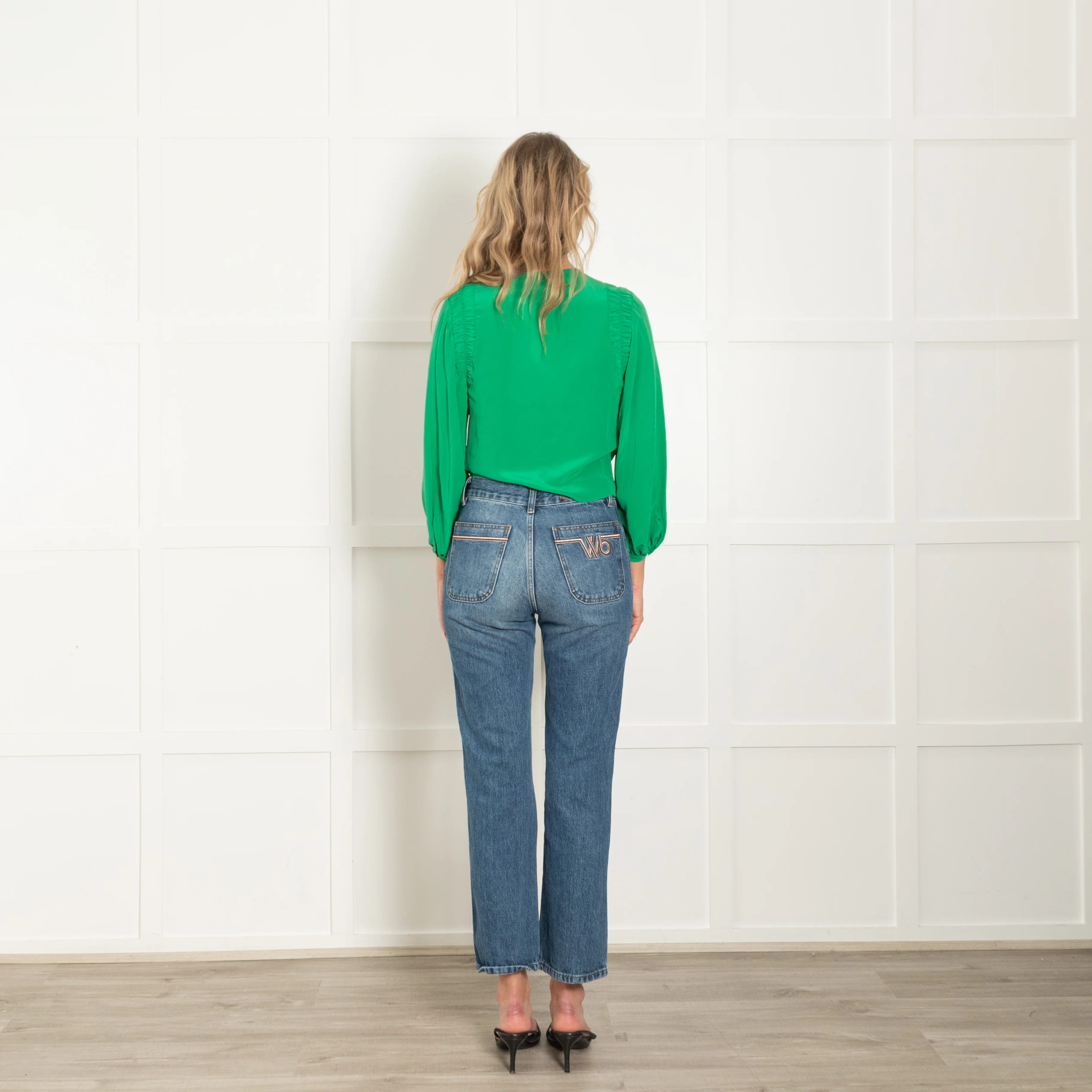 Joie Green Silk Ruched Side Detail Blouse - Image 5