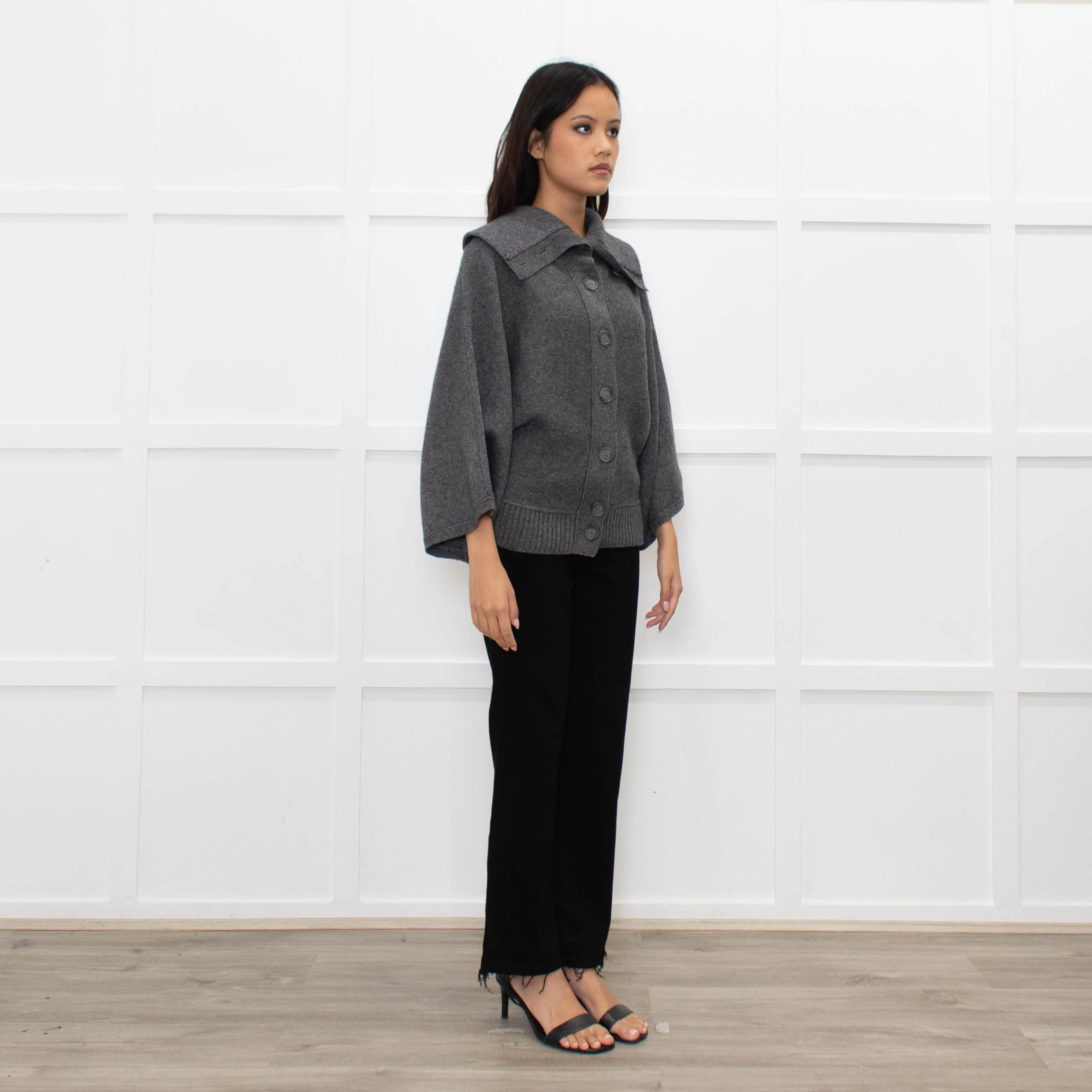Joie Grey Cashmere/Wool Mix Funnel Neck Button Cardigan - Image 3