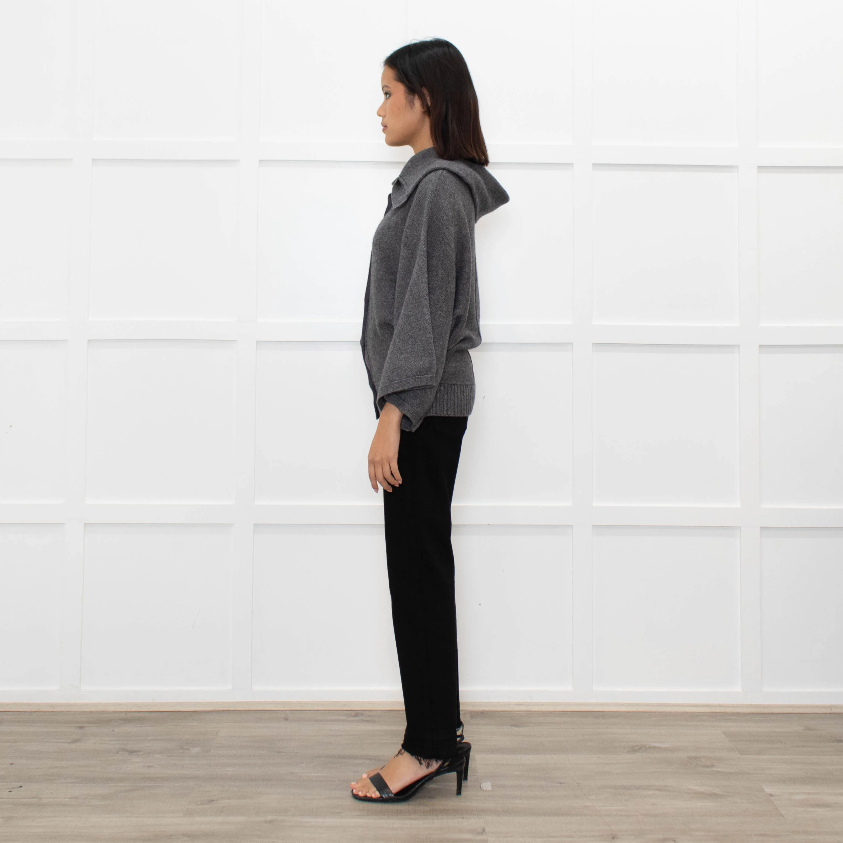 Joie Grey Cashmere/Wool Mix Funnel Neck Button Cardigan - Image 6