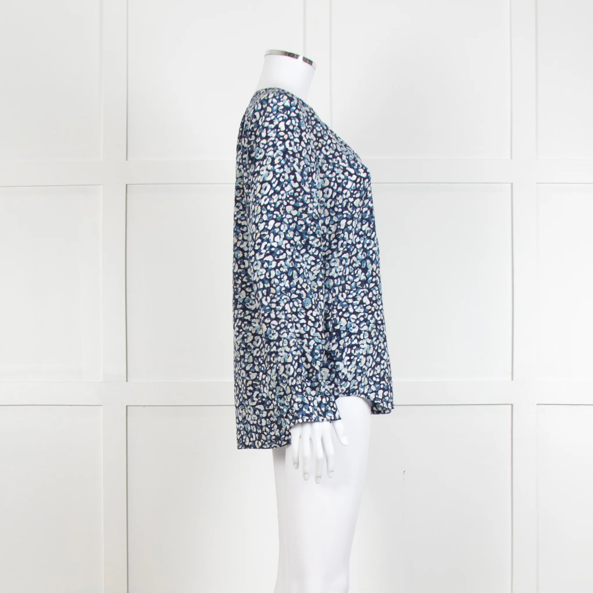 Joie Navy White Animal Print Long Sleeve Top - Image 3