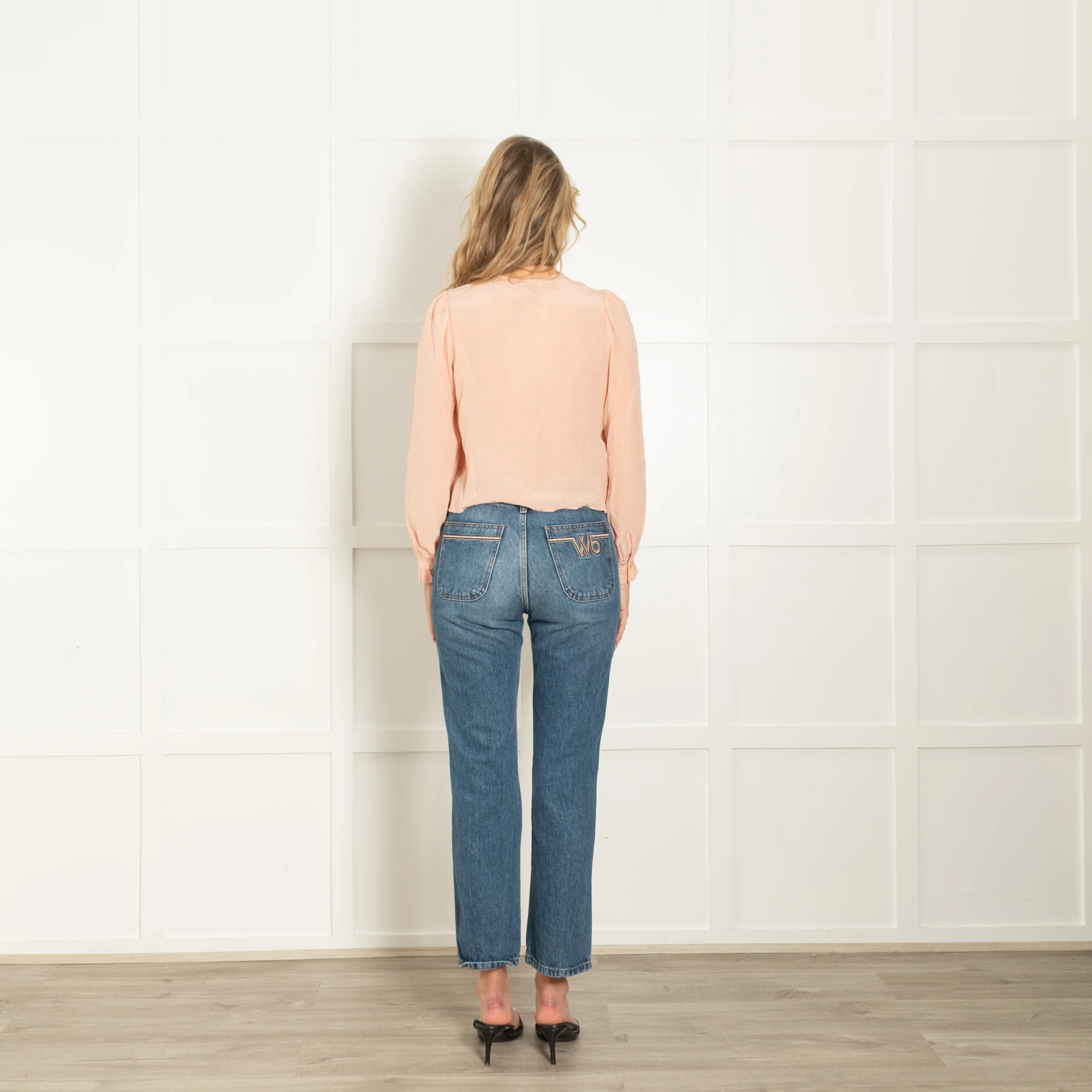 Joie Peach Silk Long Sleeve Frill Trim Blouse - Image 5