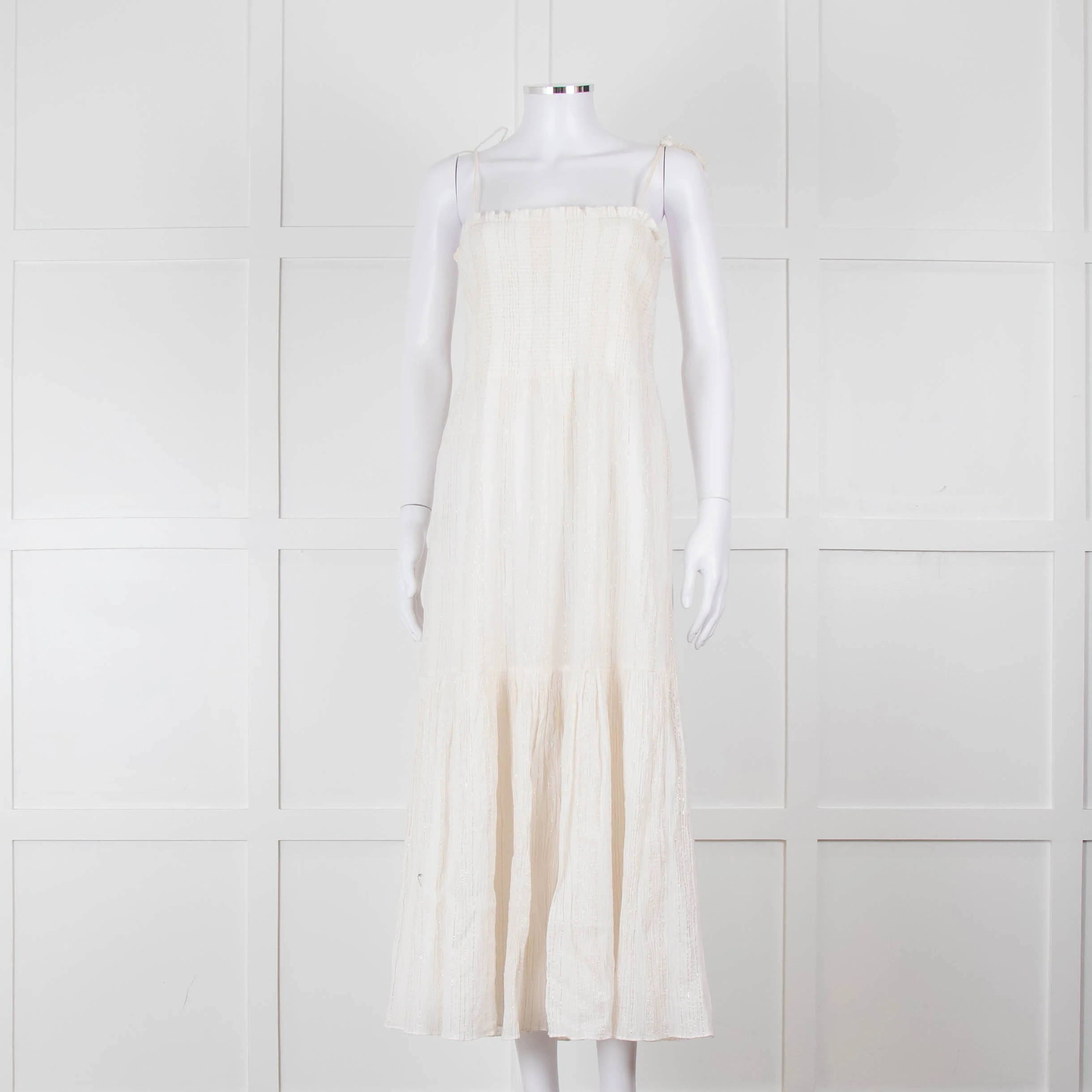 Joie Smocked Cheesecloth Midi Dress with Tie Straps