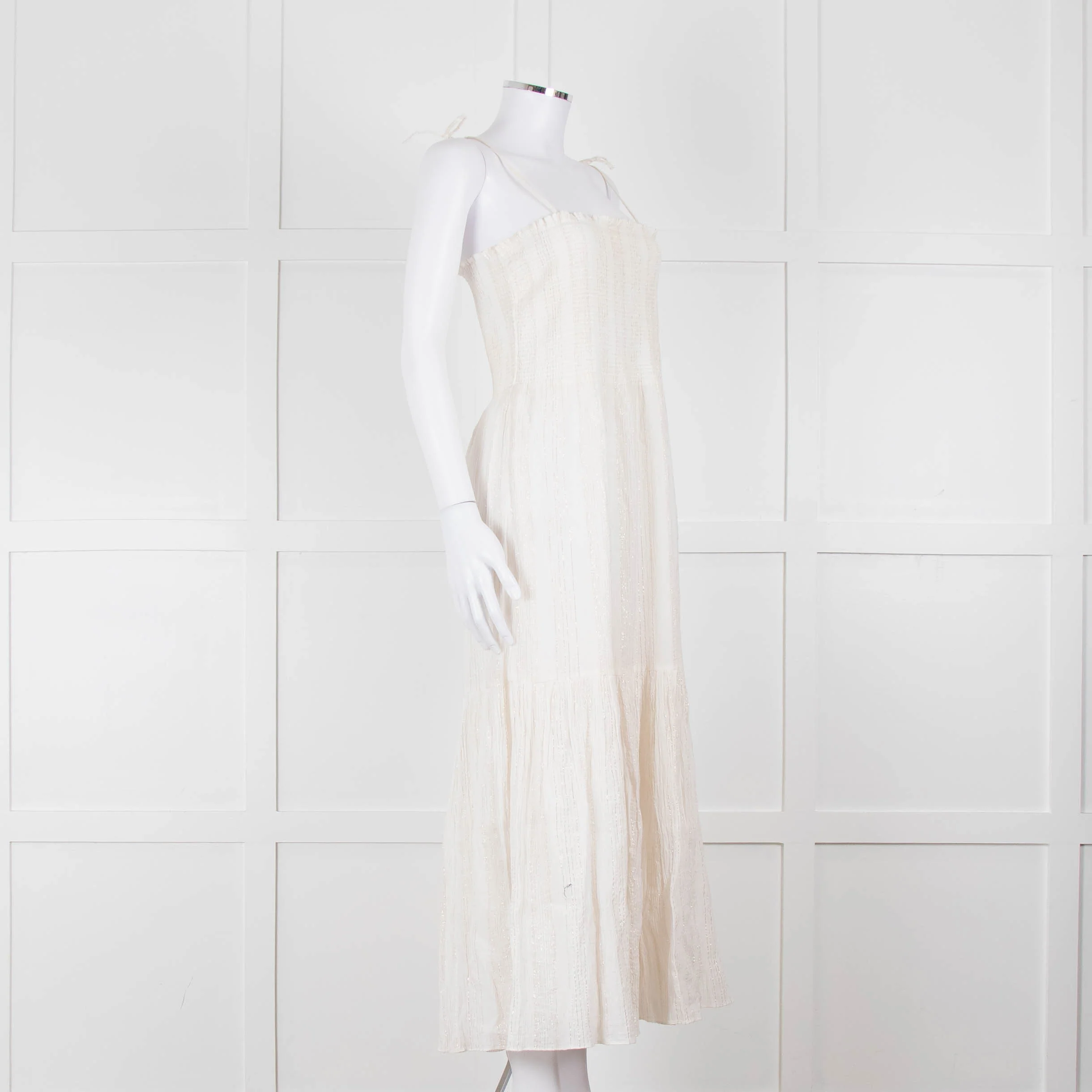 Joie Smocked Cheesecloth Midi Dress with Tie Straps - Image 2