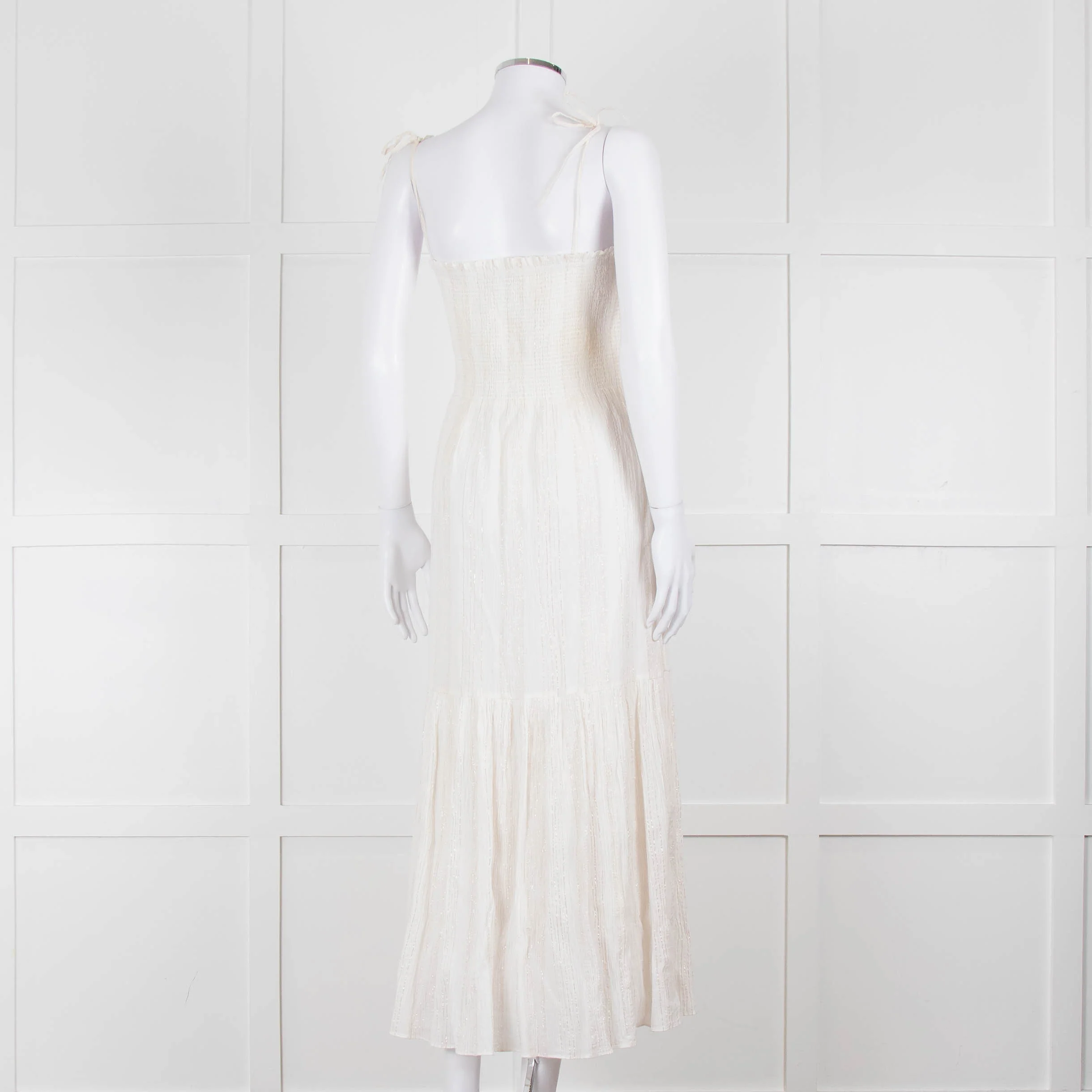 Joie Smocked Cheesecloth Midi Dress with Tie Straps - Image 4