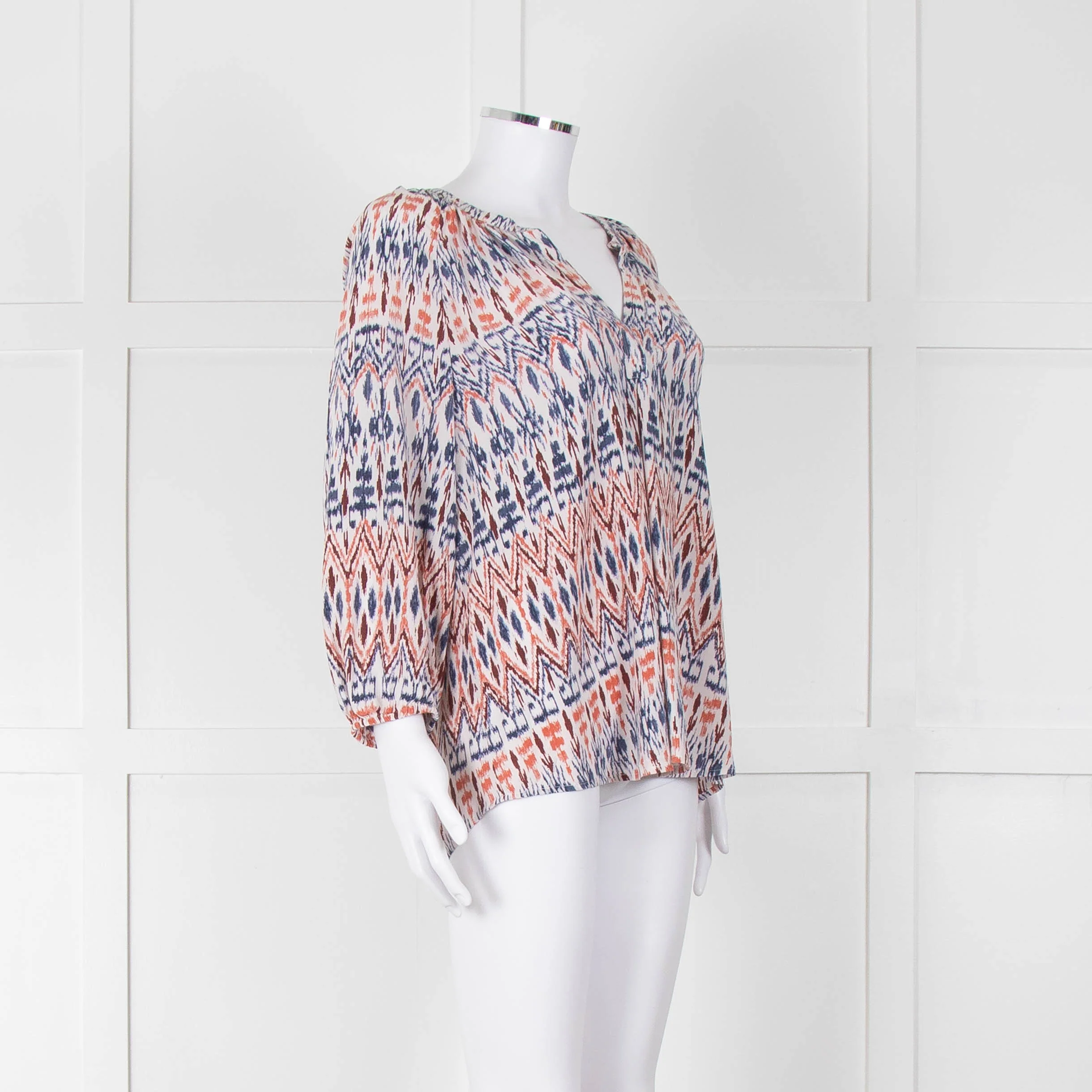 Joie White Blue Silk Aztek Print Long Sleeve Top - Image 2