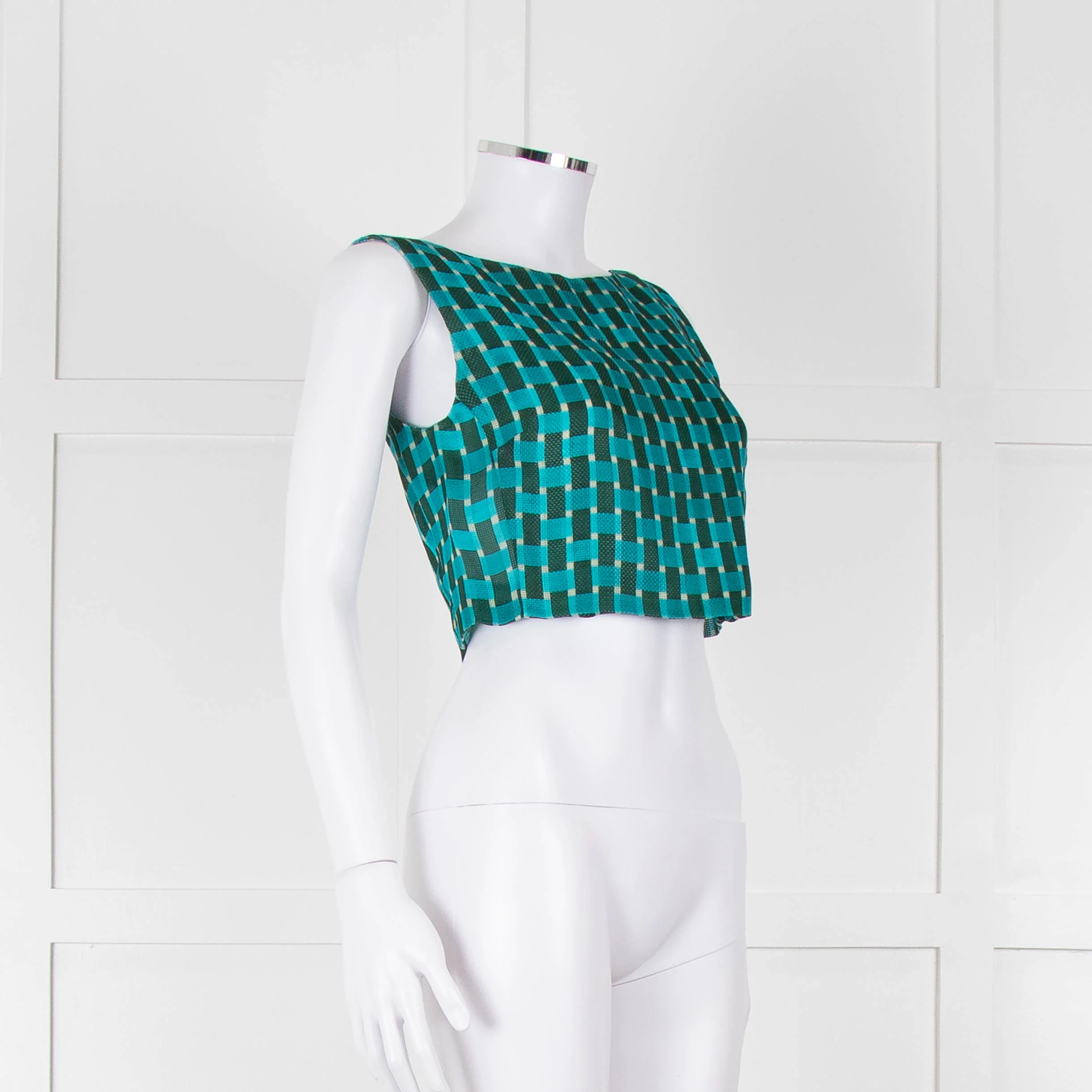 Jonathan Saunders Turquoise Khaki Green Geometric Print Cropped Top - Image 2