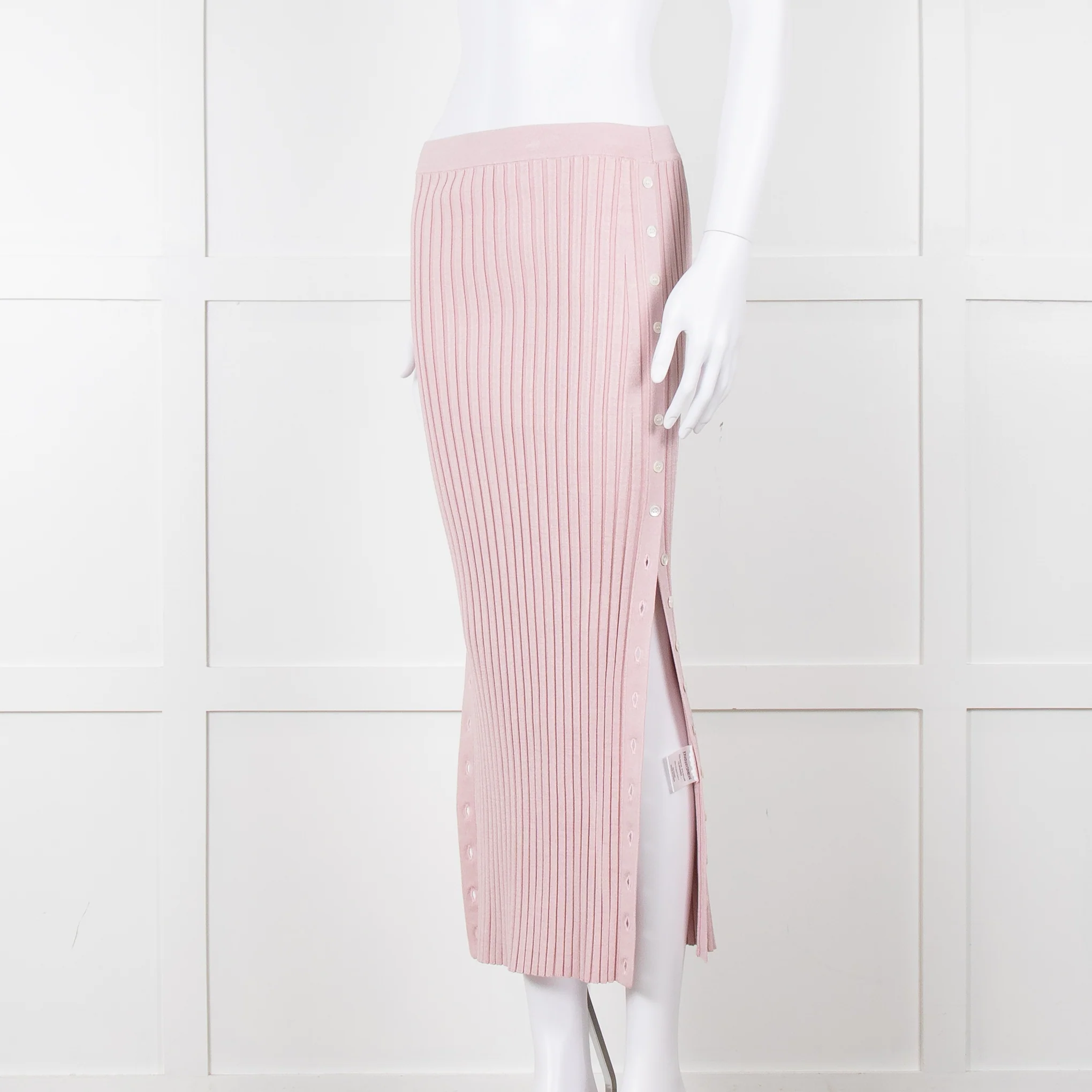 Jonathan Simkhai Pink Ribbed Button Side Midi Skirt - Image 2