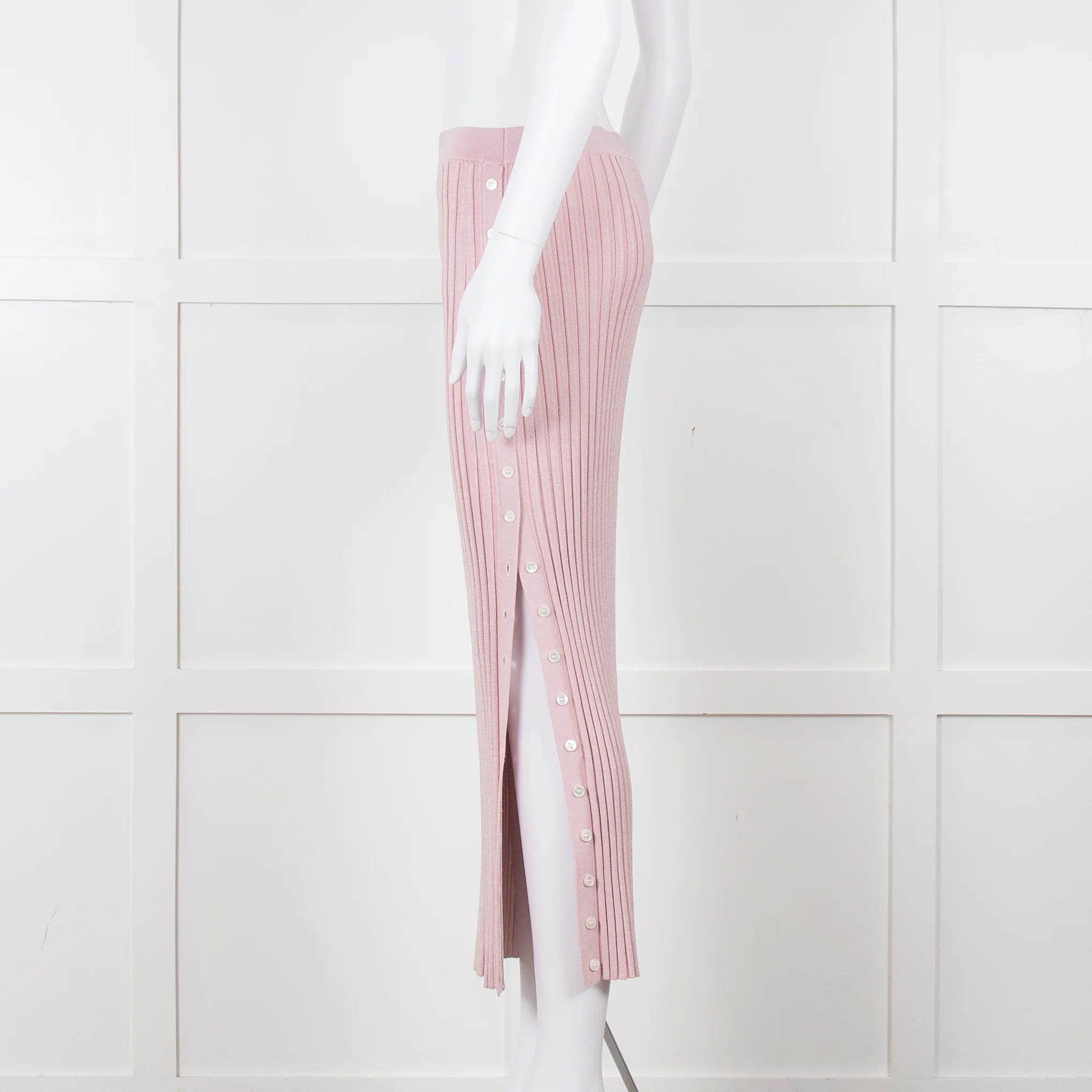 Jonathan Simkhai Pink Ribbed Button Side Midi Skirt - Image 3