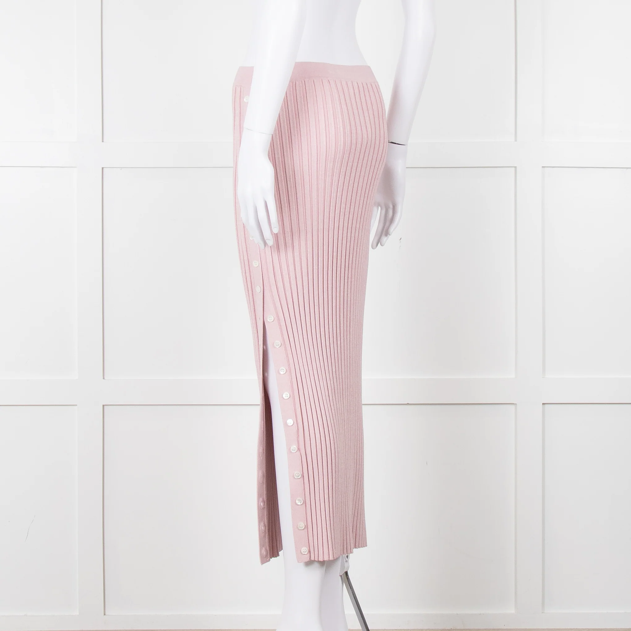 Jonathan Simkhai Pink Ribbed Button Side Midi Skirt - Image 4