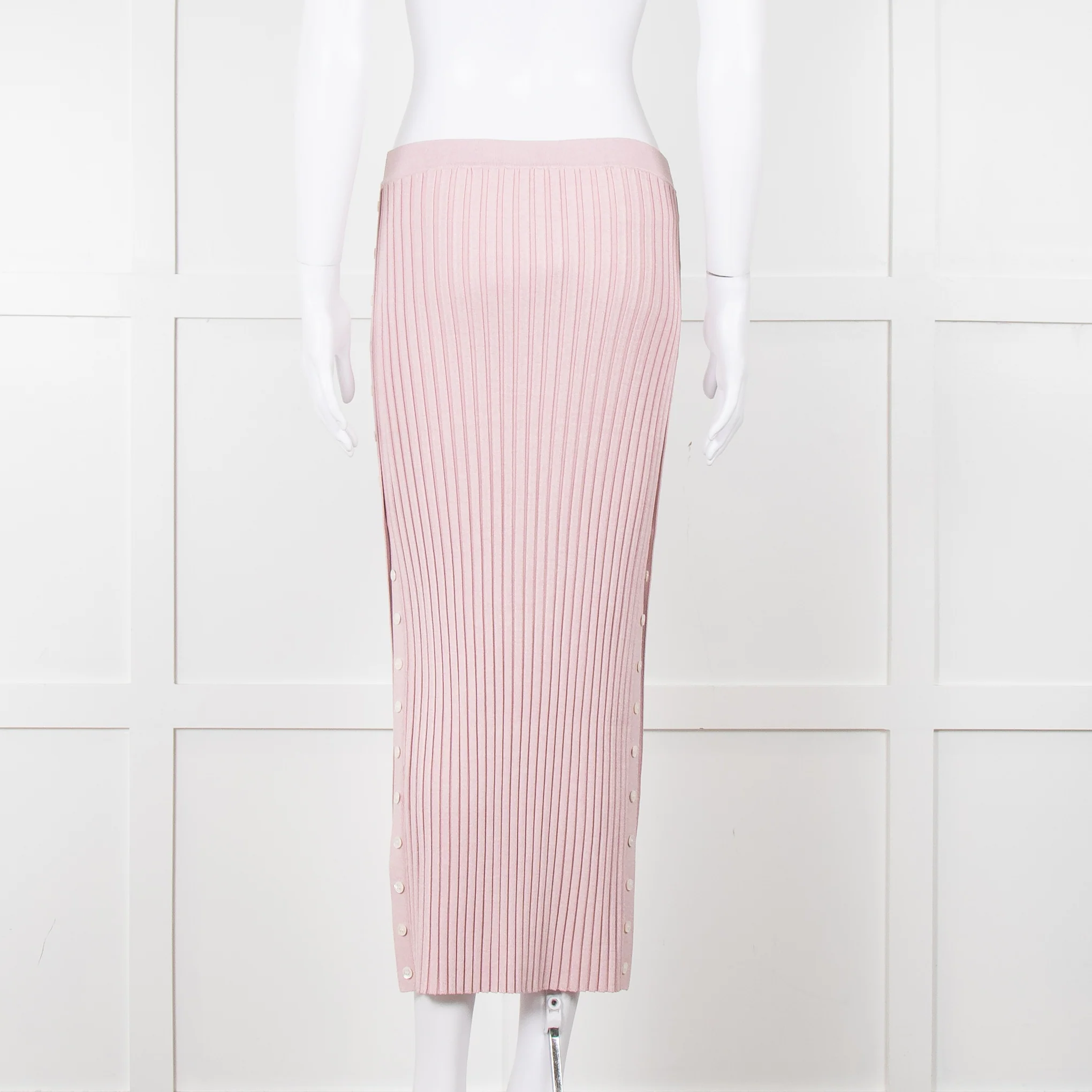 Jonathan Simkhai Pink Ribbed Button Side Midi Skirt - Image 5
