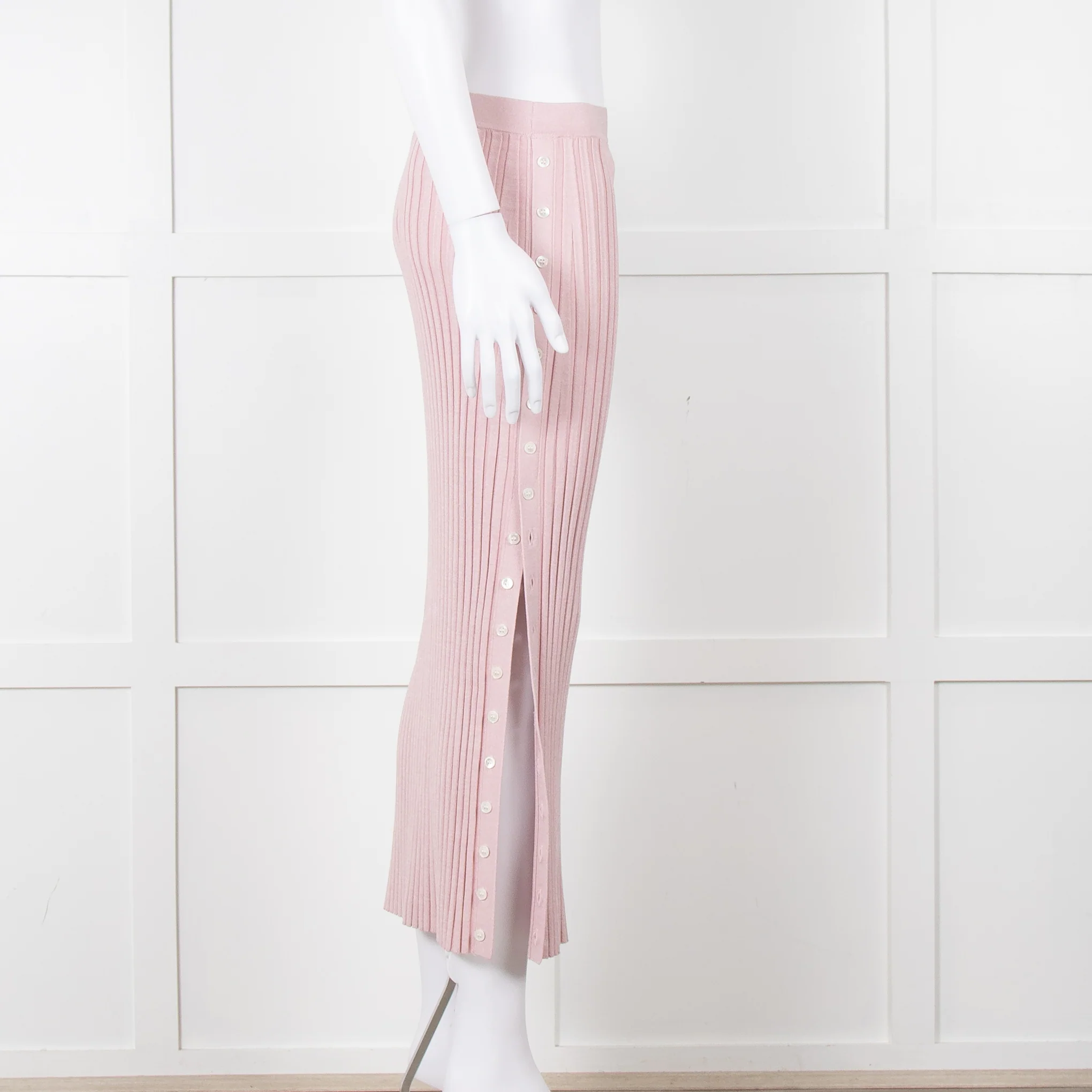 Jonathan Simkhai Pink Ribbed Button Side Midi Skirt - Image 7