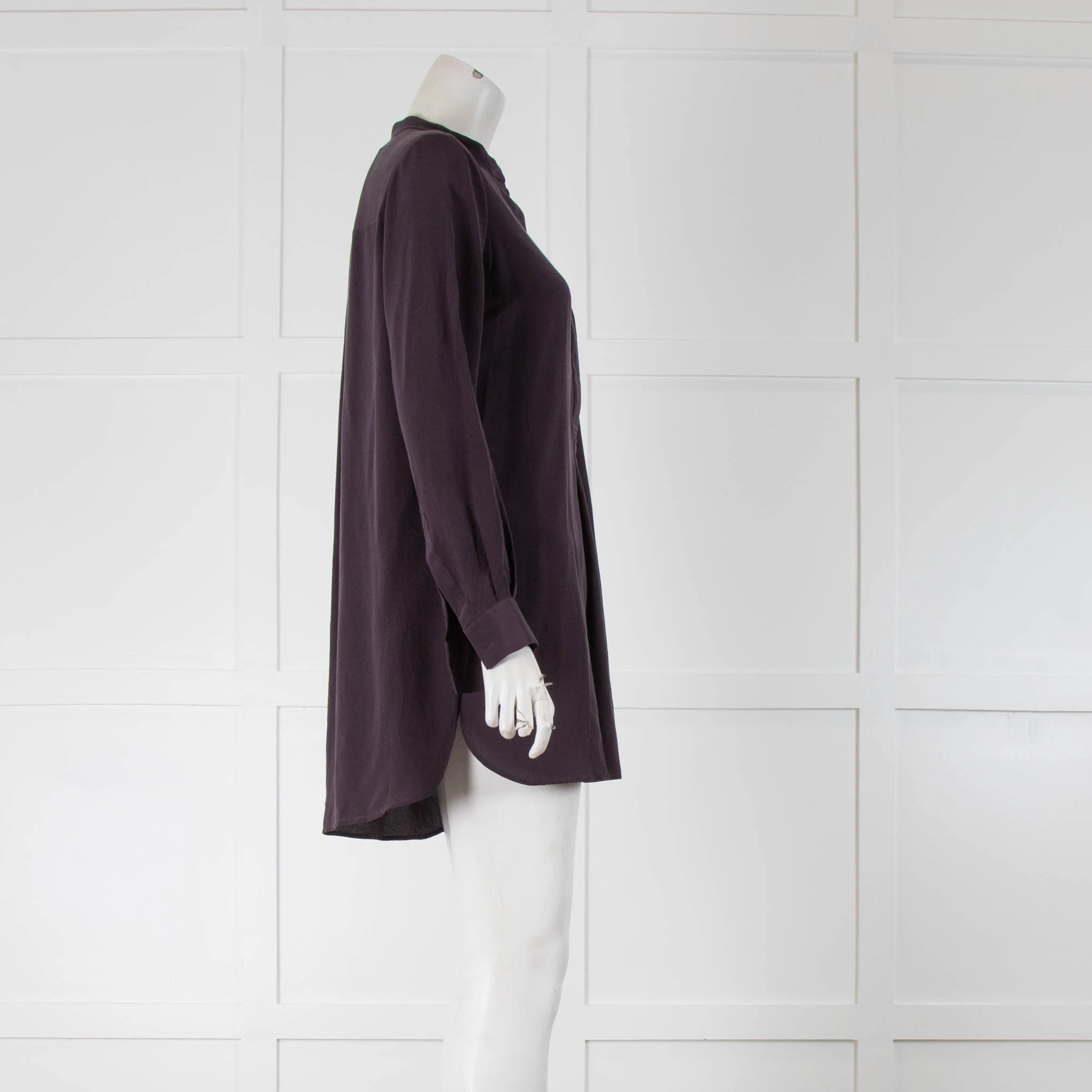 Joseph Aubergine Silk Collarless Shirt - Image 2