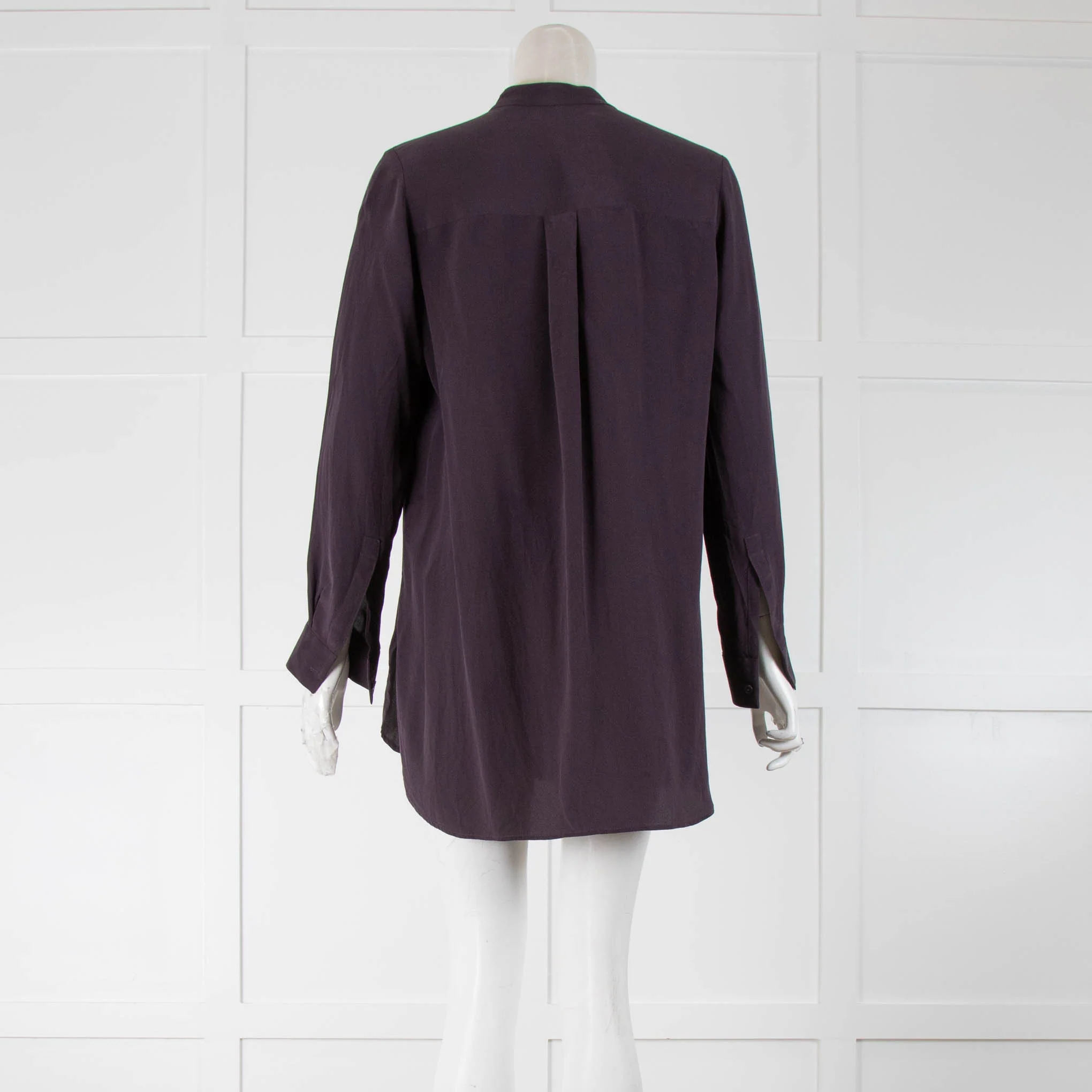 Joseph Aubergine Silk Collarless Shirt - Image 3