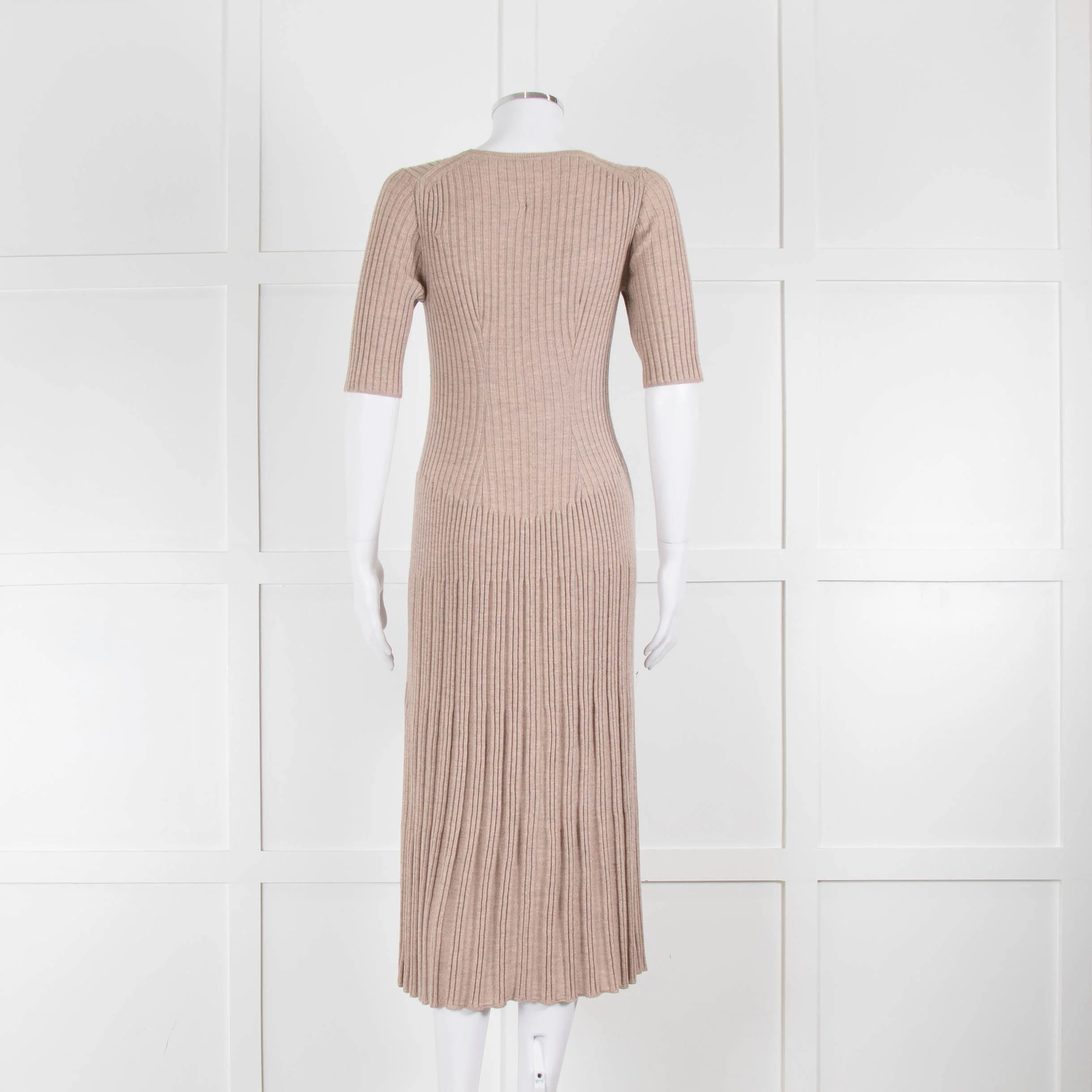 Joseph Beige Knit Ribbed Short Sleeve Dress - Image 3