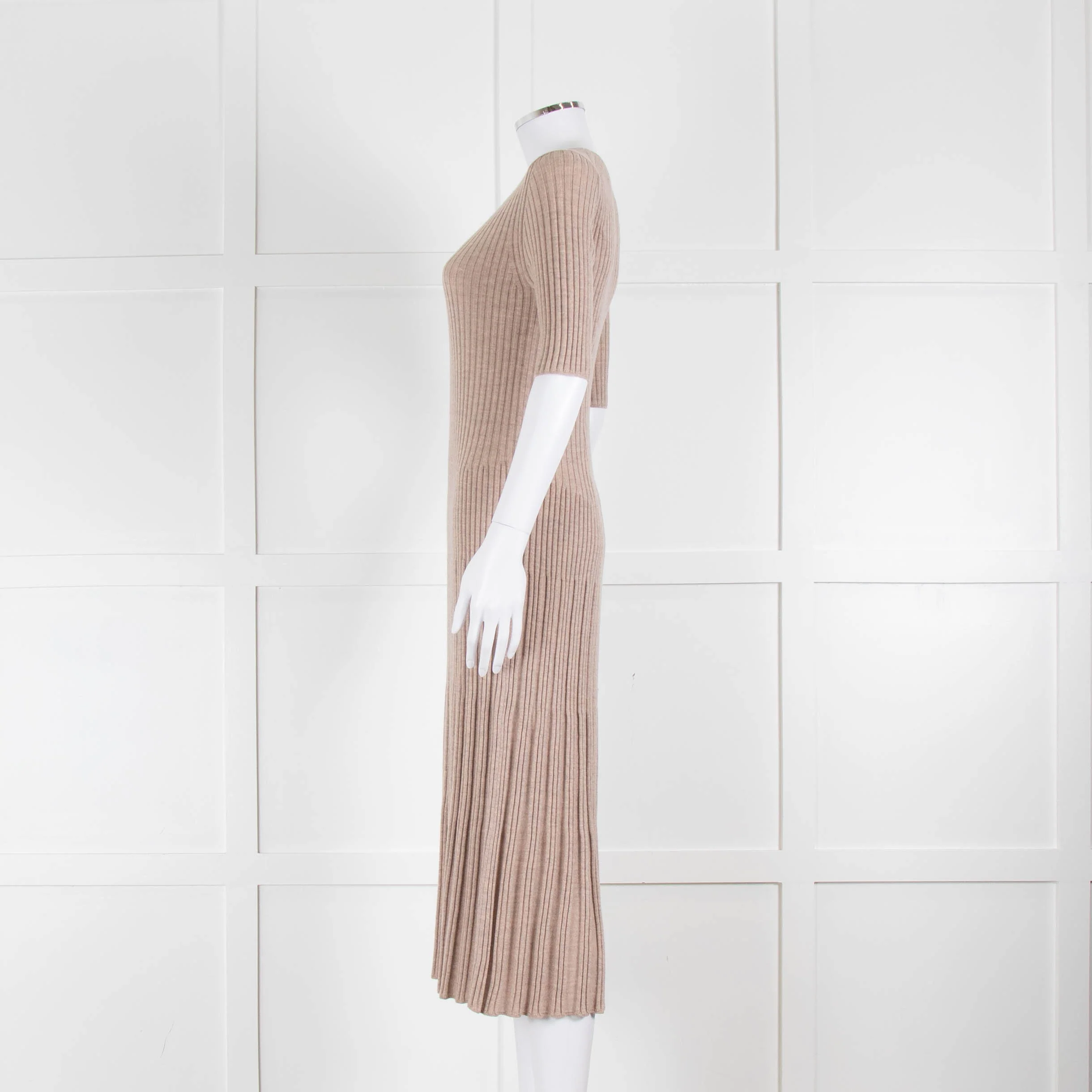 Joseph Beige Knit Ribbed Short Sleeve Dress - Image 4