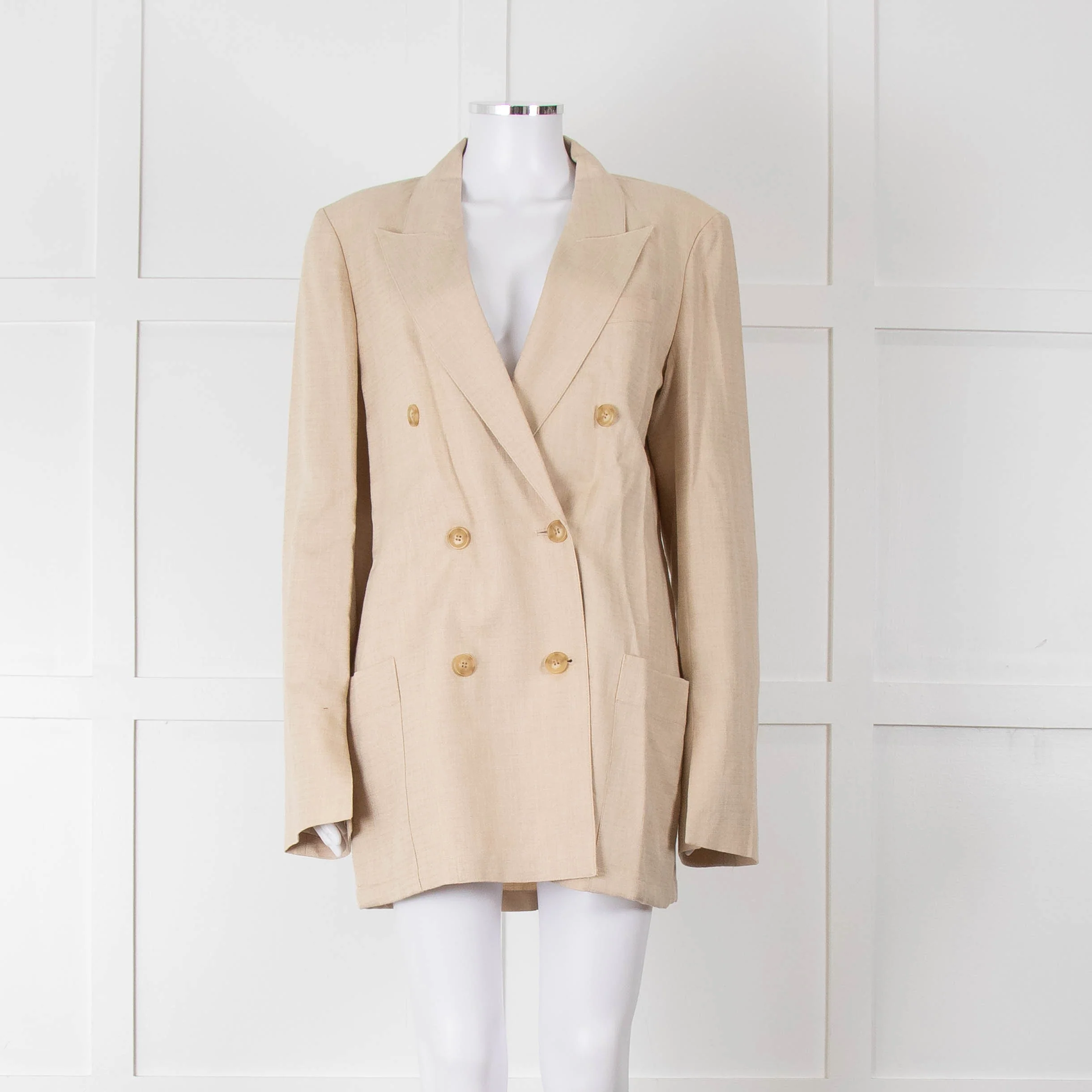 Joseph Beige Long Line Linen Blazer with Split Cuffs