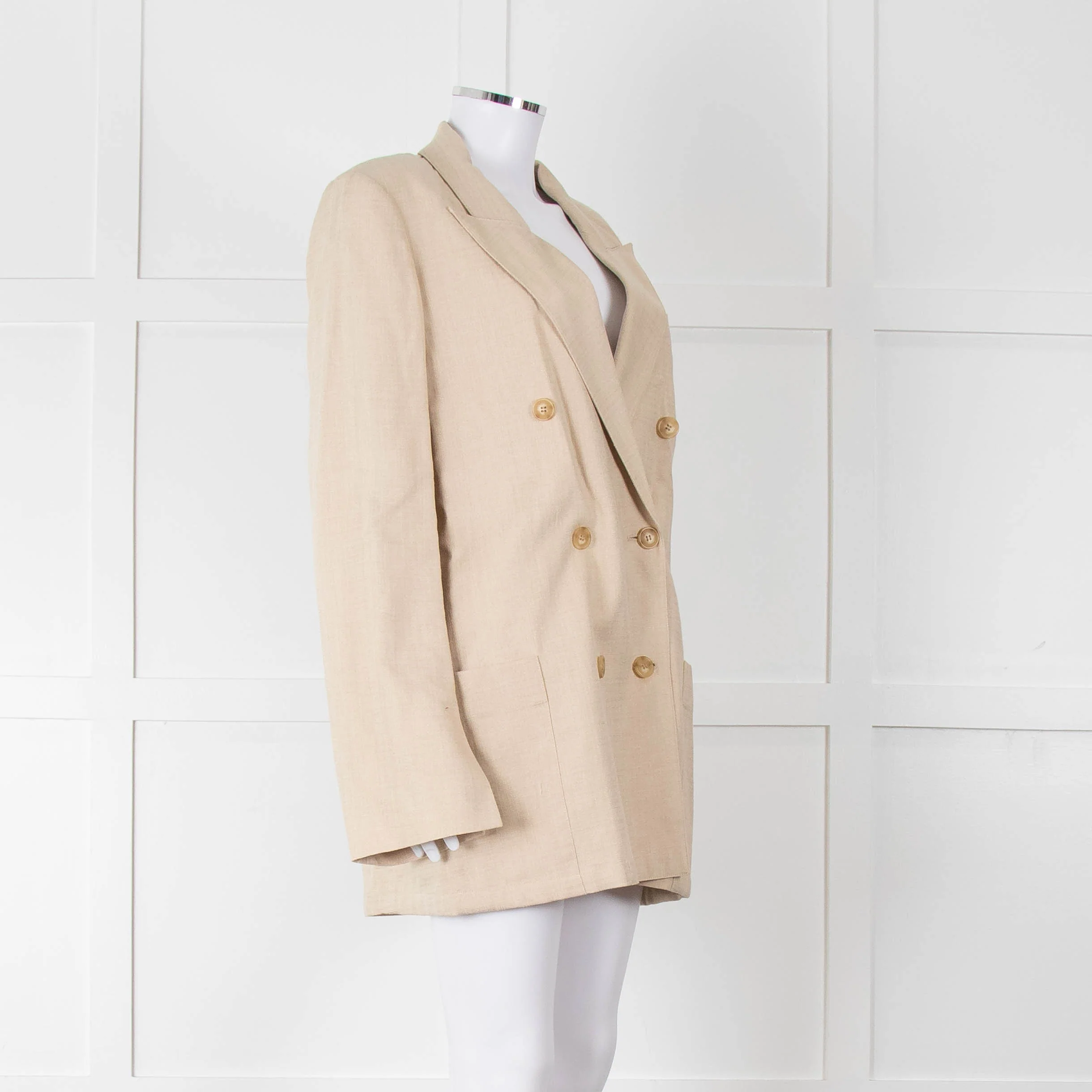 Joseph Beige Long Line Linen Blazer with Split Cuffs - Image 2
