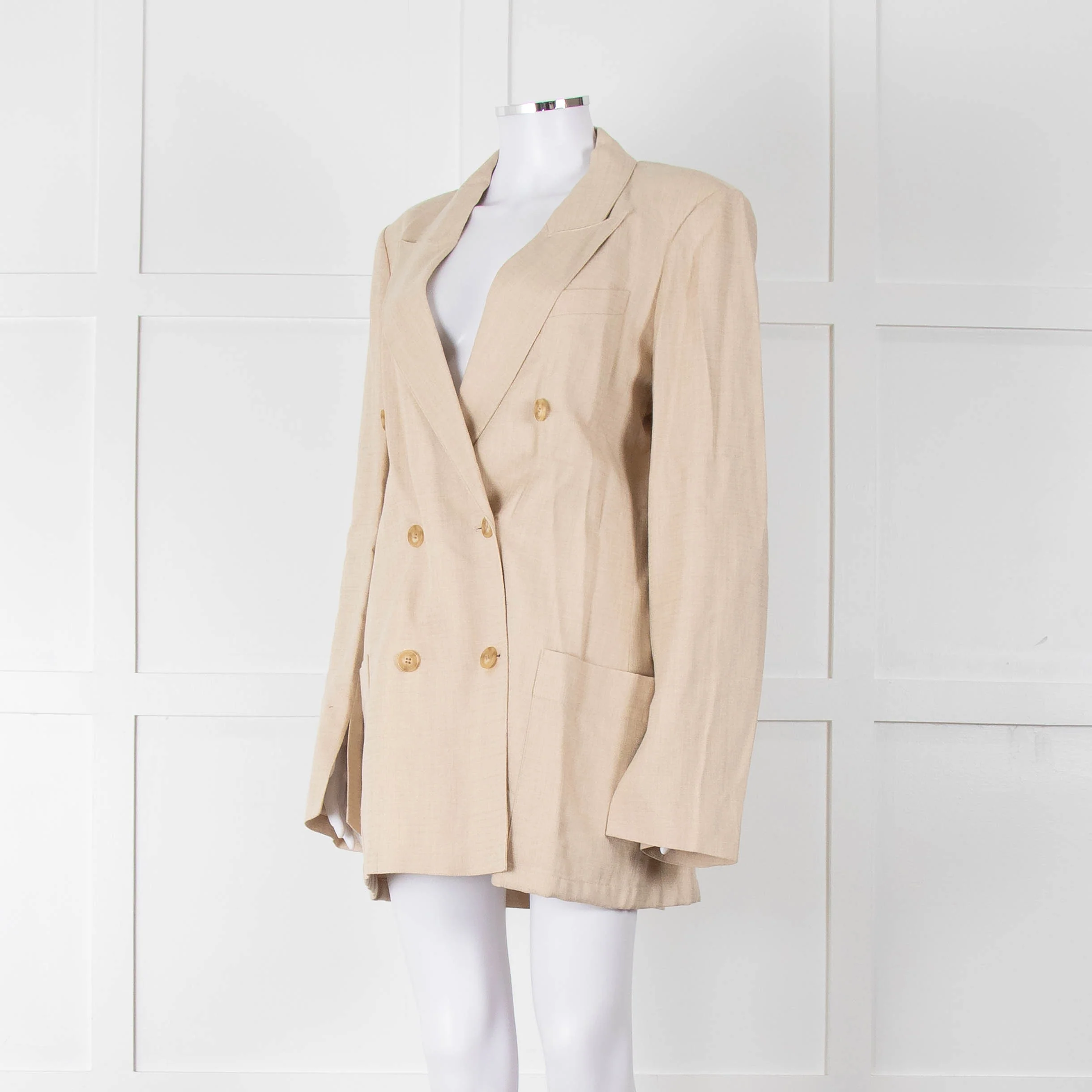Joseph Beige Long Line Linen Blazer with Split Cuffs - Image 8