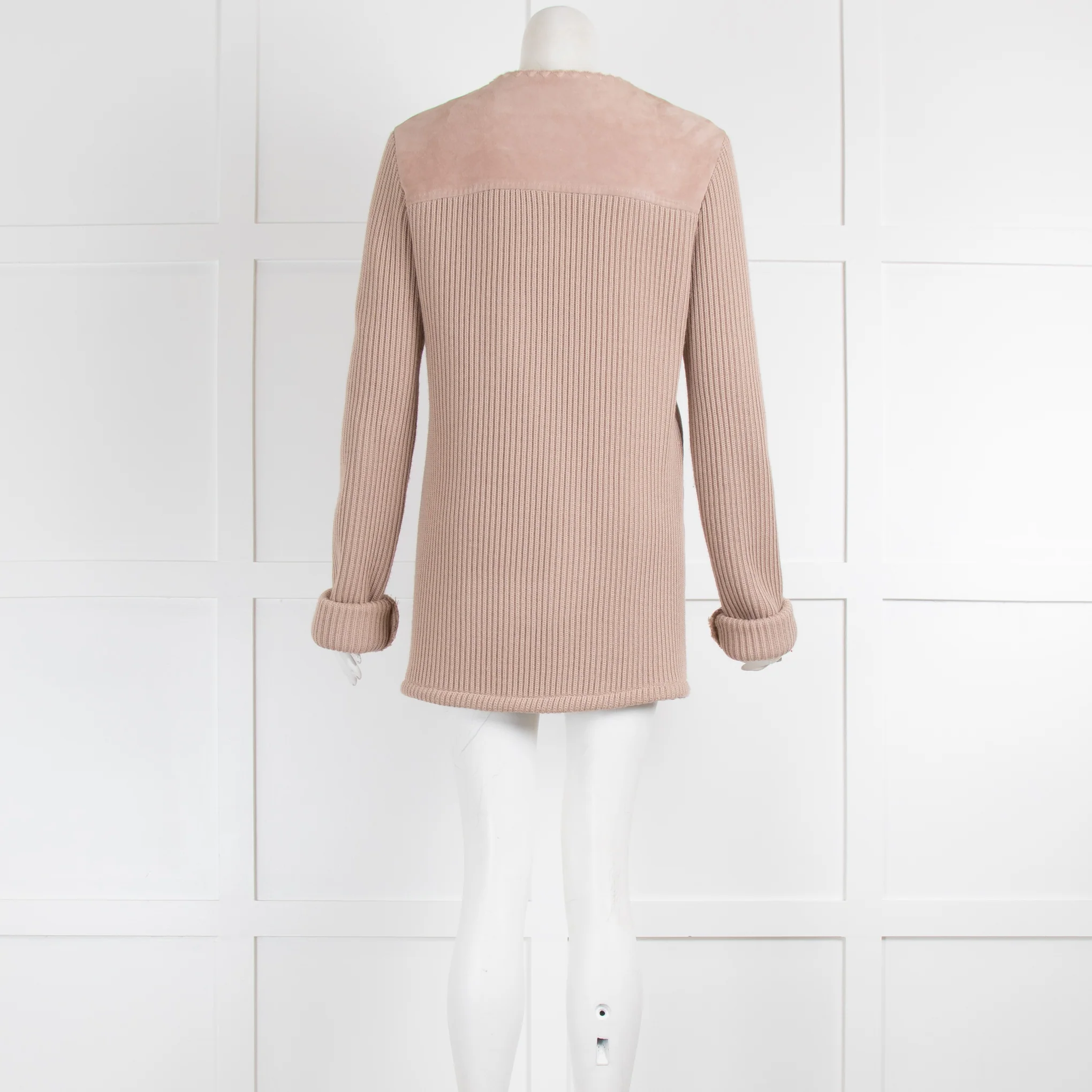 Joseph Beige Suede Cardigan with Knitted Sleeves - Image 3