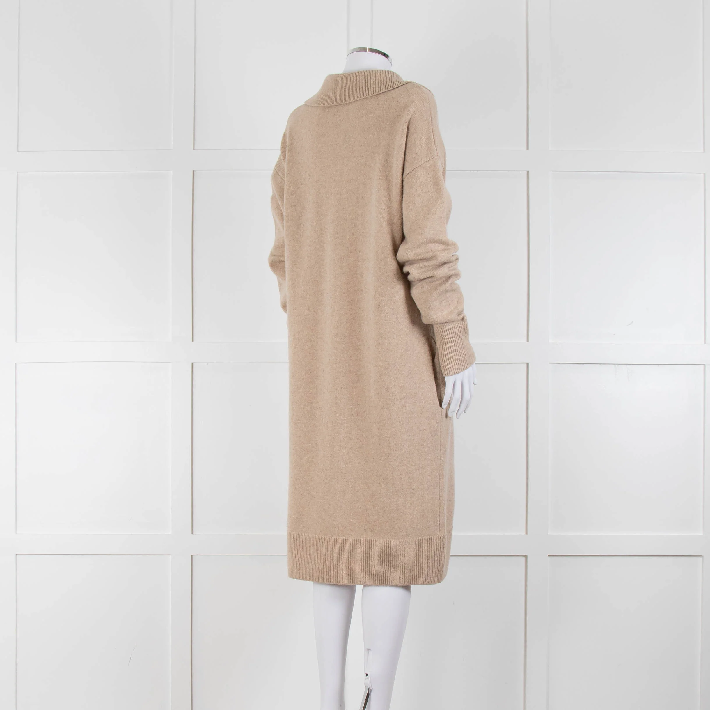 Joseph Beige Wool Polo V Neck Long Sleeve Dress - Image 4