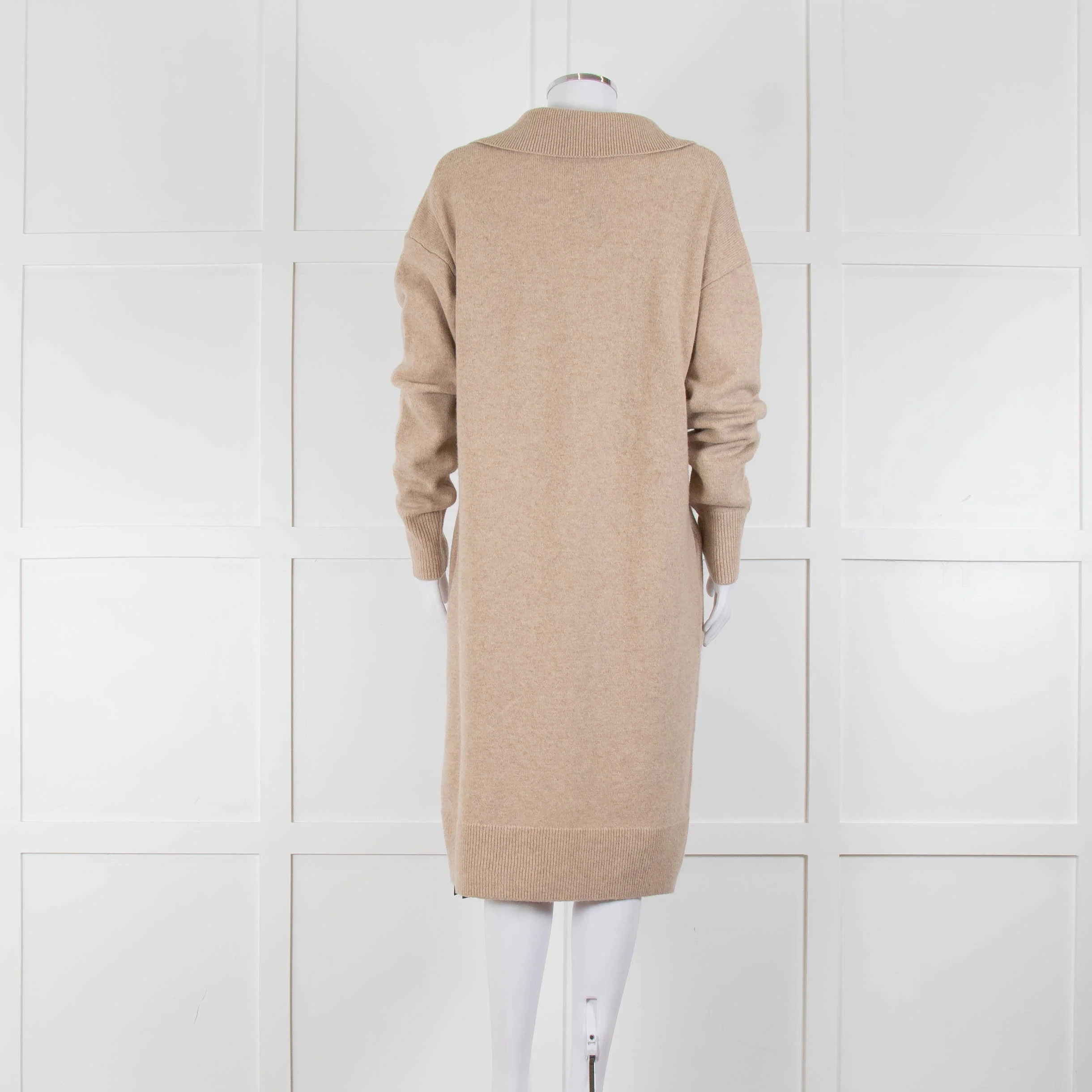 Joseph Beige Wool Polo V Neck Long Sleeve Dress - Image 5