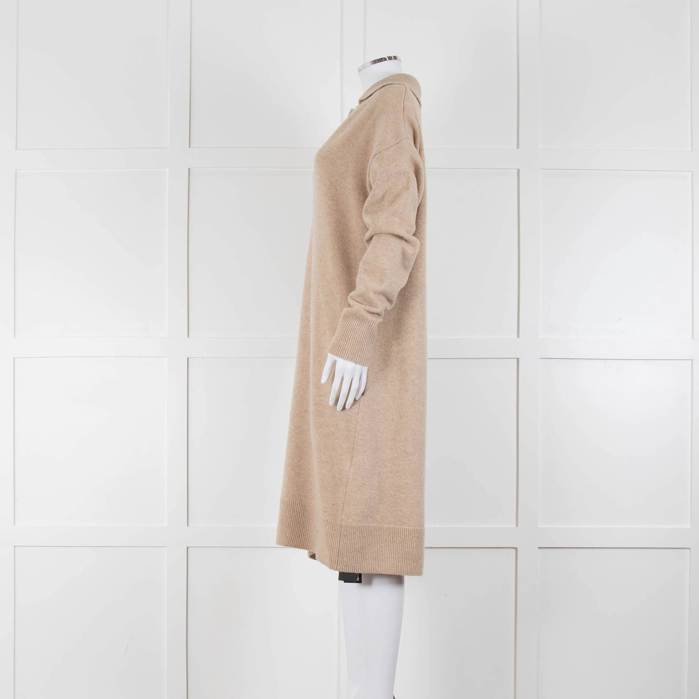 Joseph Beige Wool Polo V Neck Long Sleeve Dress - Image 7
