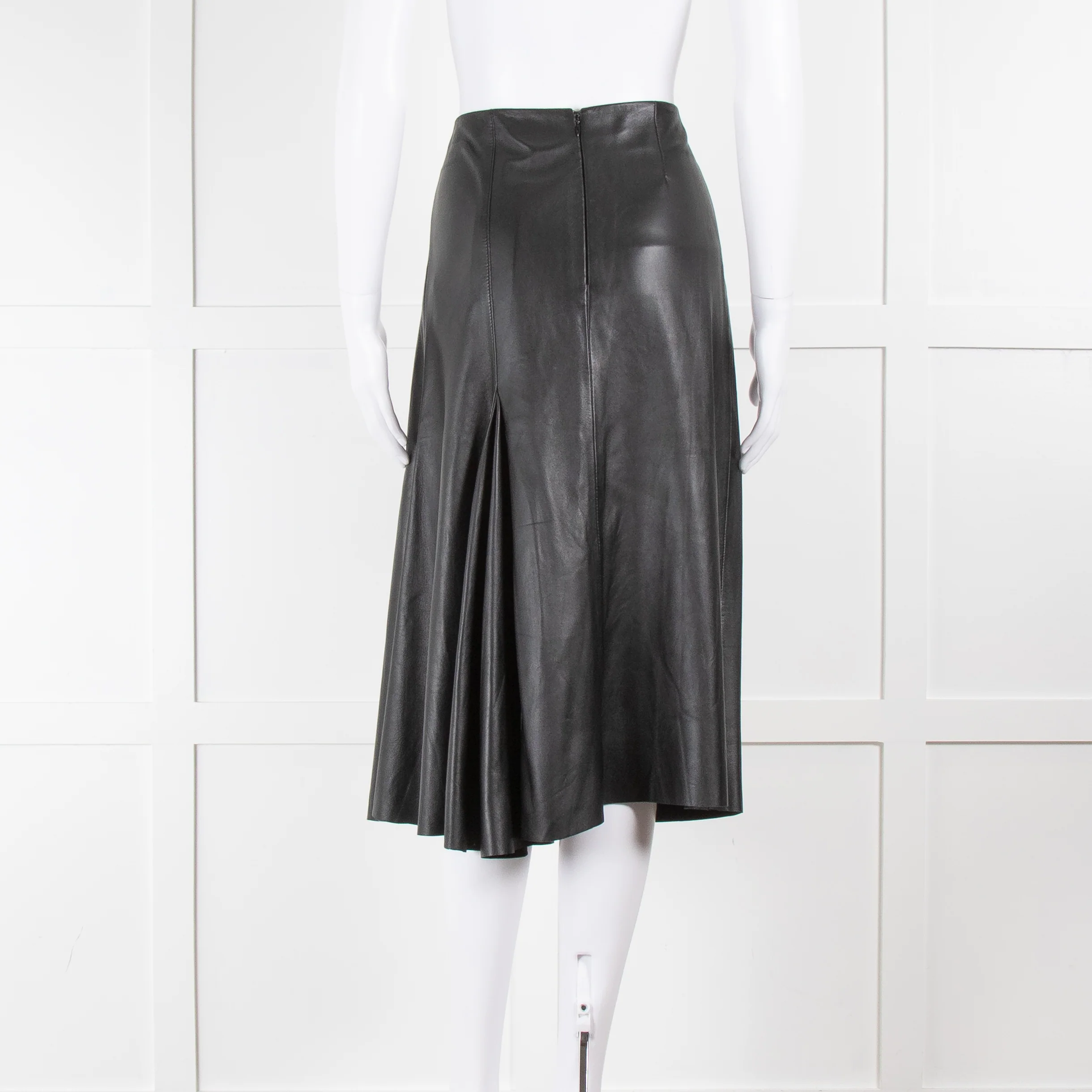 Joseph Black A Line Lambskin Leather Skirt - Image 5