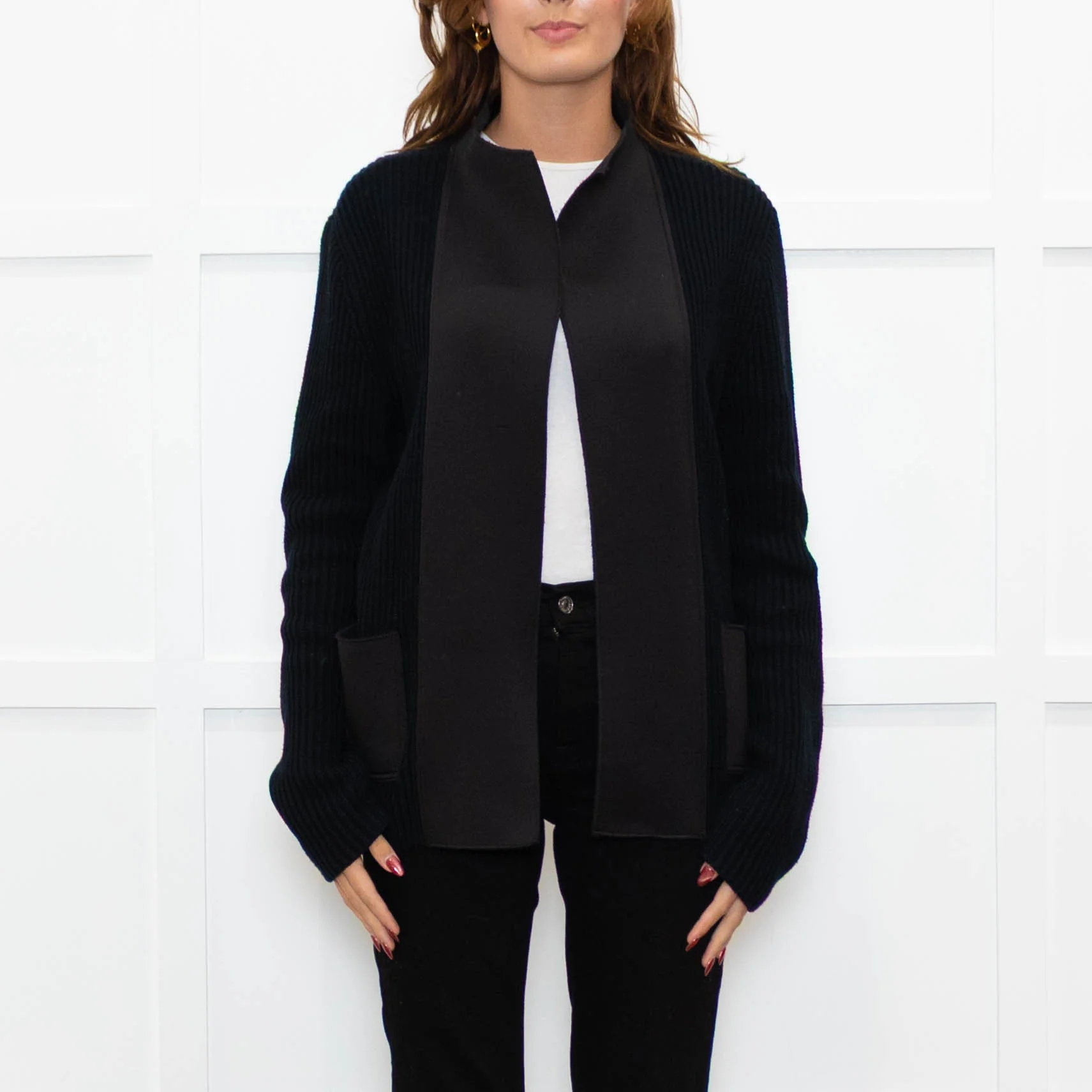 Joseph Black Cotton Fabric Trim Edge To Edge Cardigan - Image 2