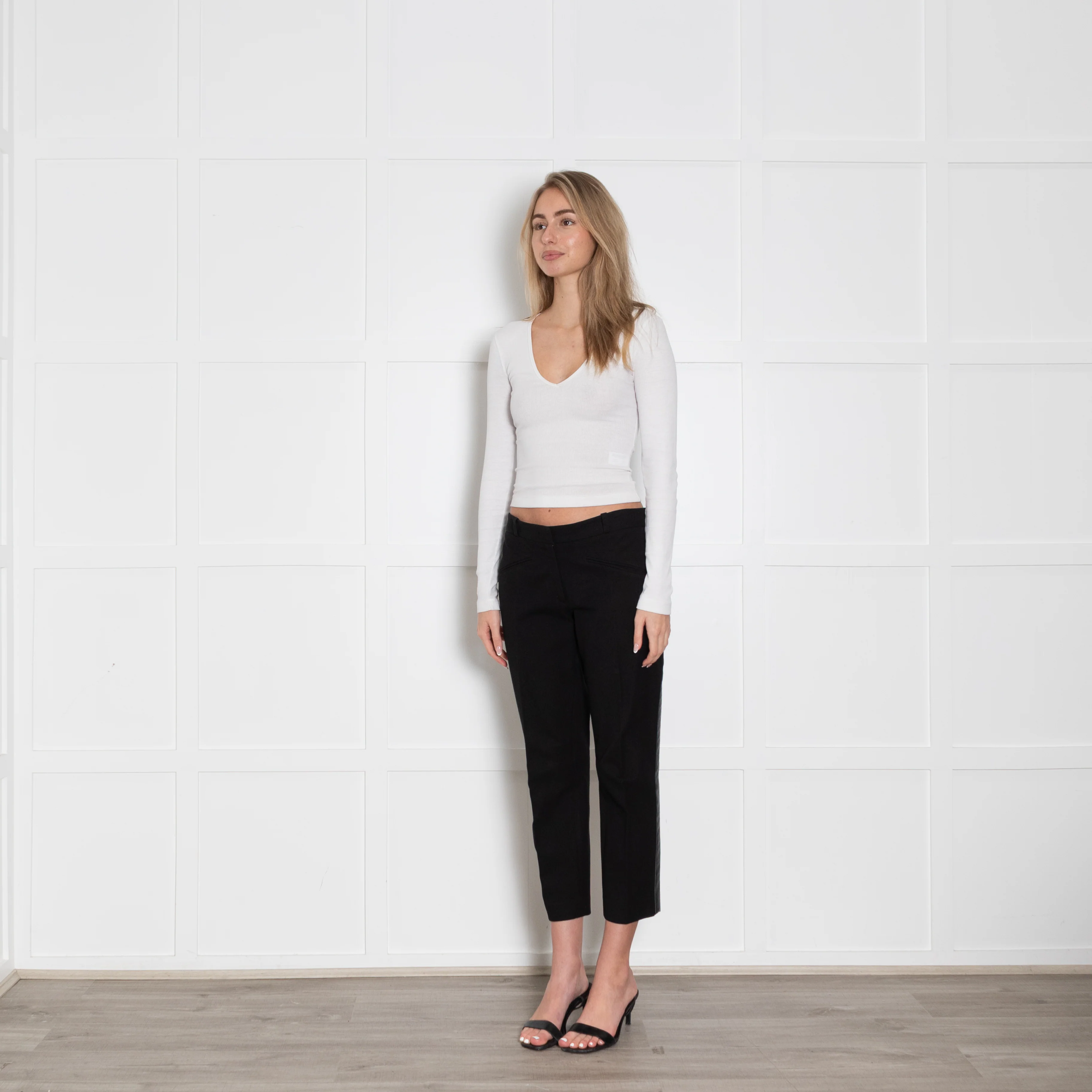 Joseph Black Crop Straight Trouser With Leather Side Stripe - Image 3