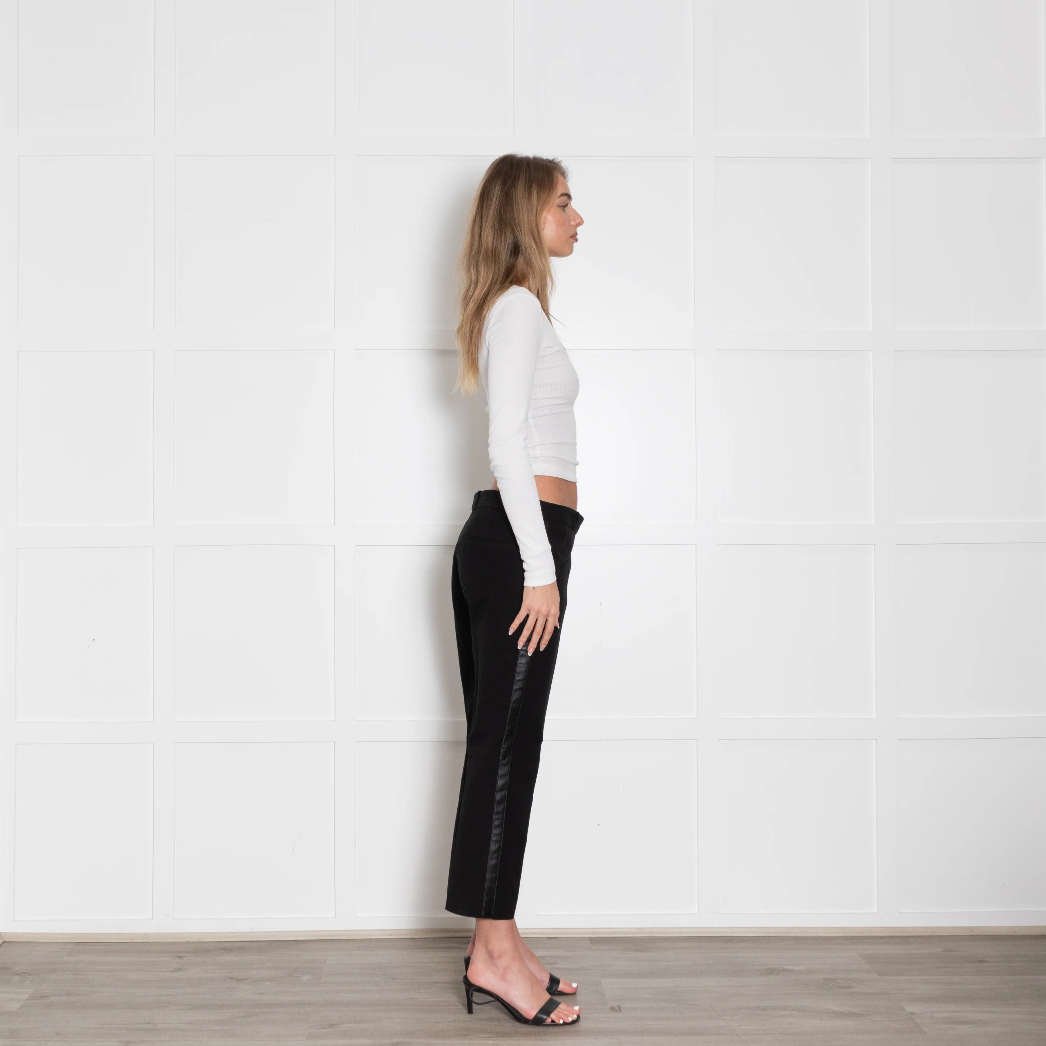 Joseph Black Crop Straight Trouser With Leather Side Stripe - Image 7