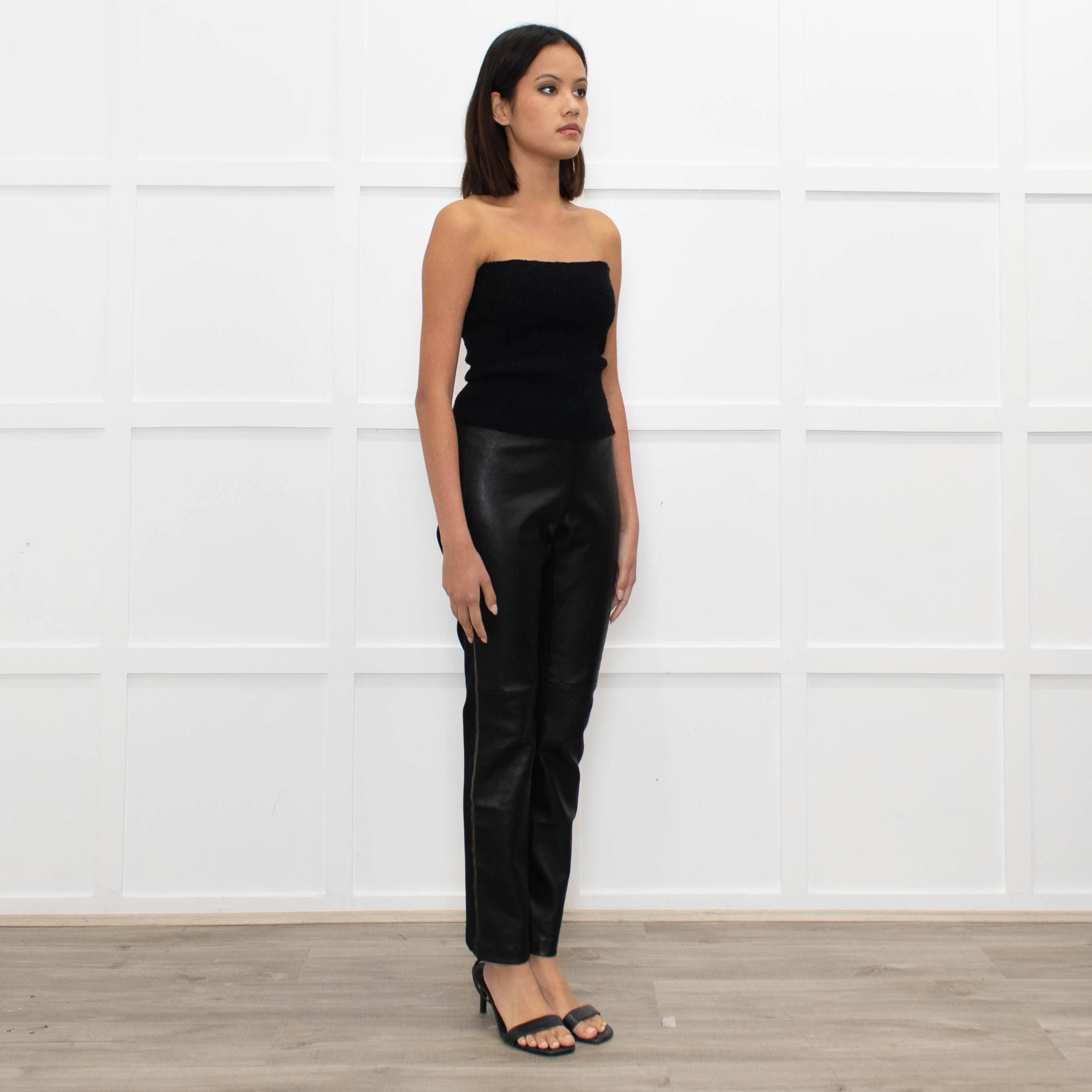 Joseph Black Leather and Gabardine Leggings - Image 3
