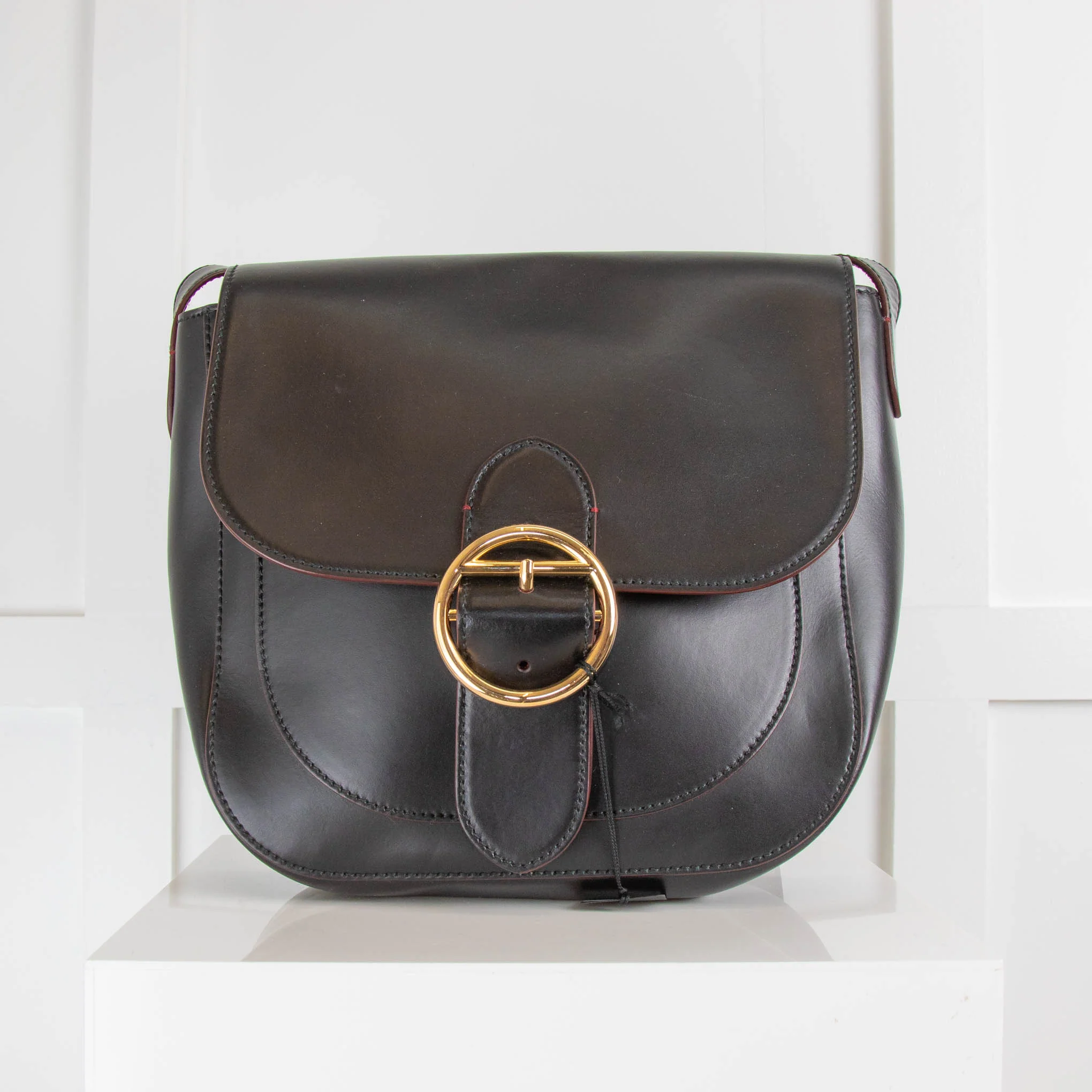 Joseph Black Leather Gold Buckle Cross Body Bag