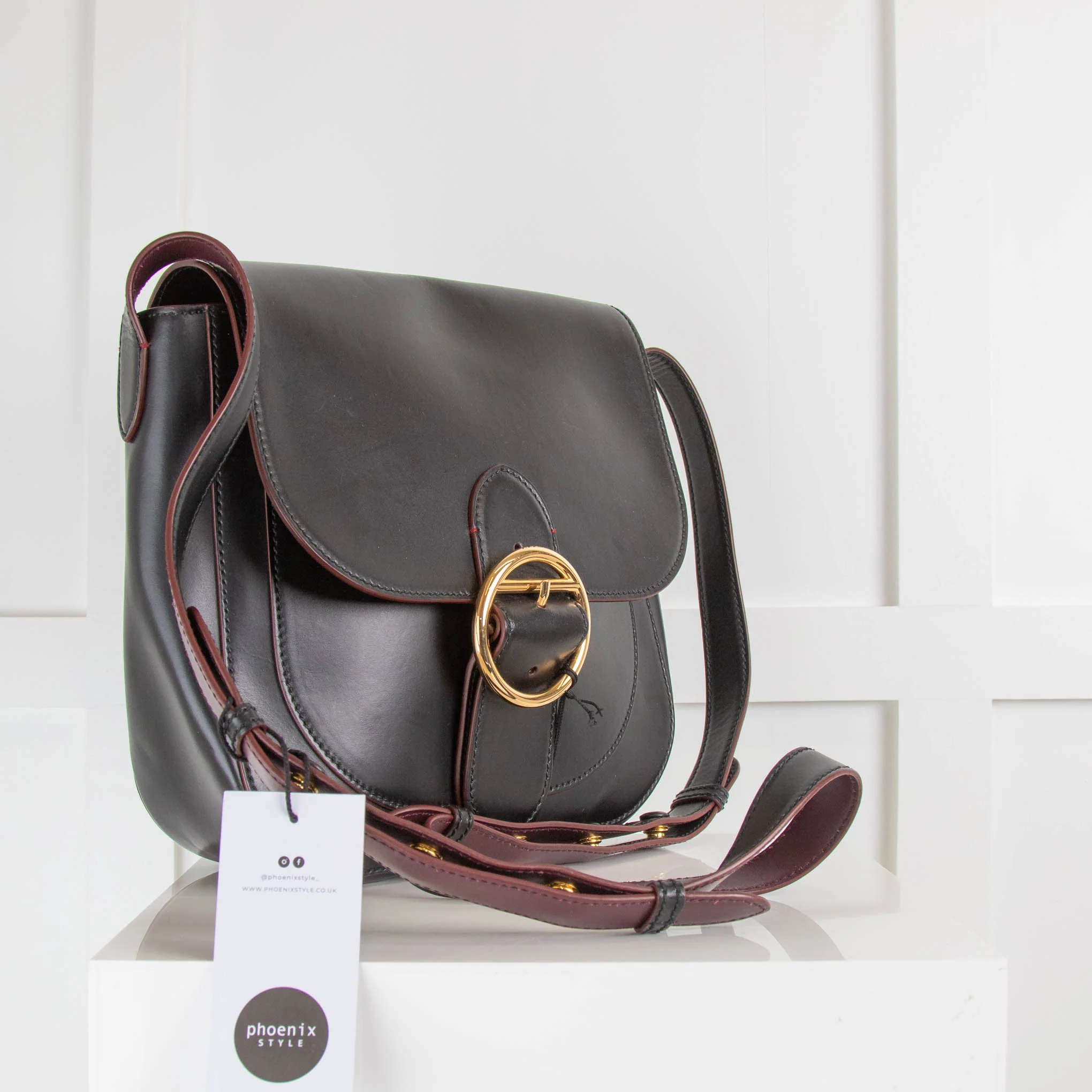 Joseph Black Leather Gold Buckle Cross Body Bag - Image 2