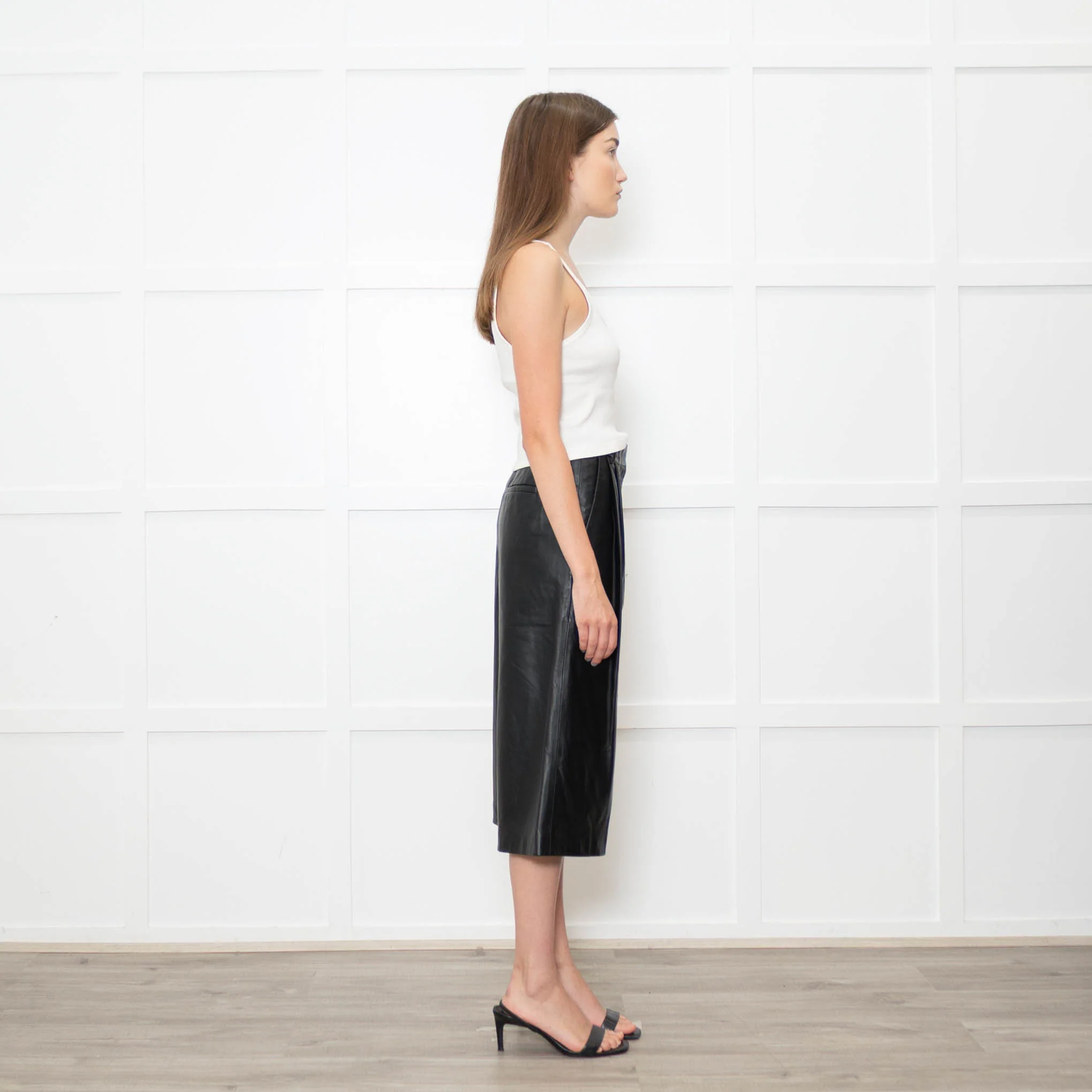 Joseph Black Leather Pleated Culottes - Image 6