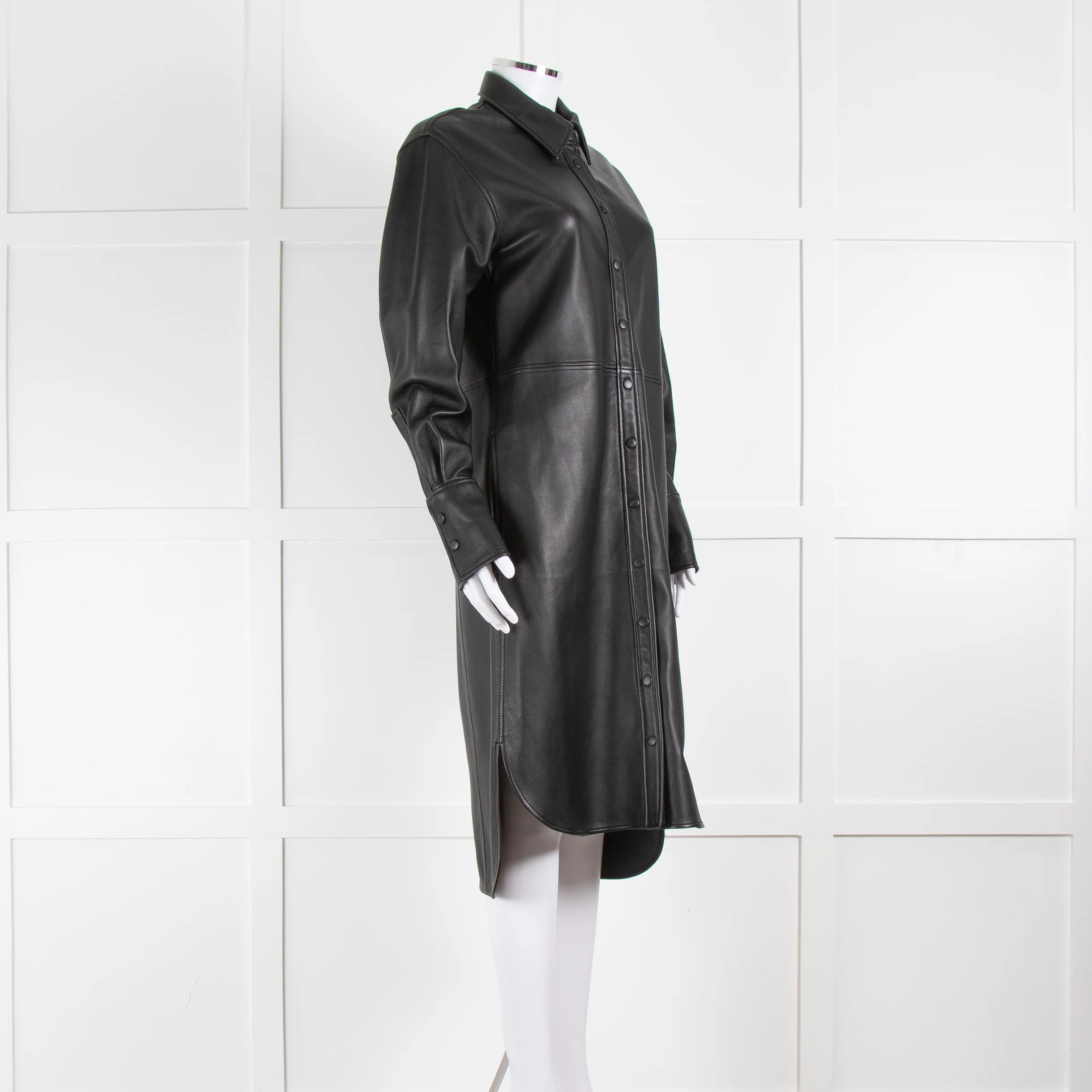Joseph Black Leather Press Stud Coat Dress - Image 2