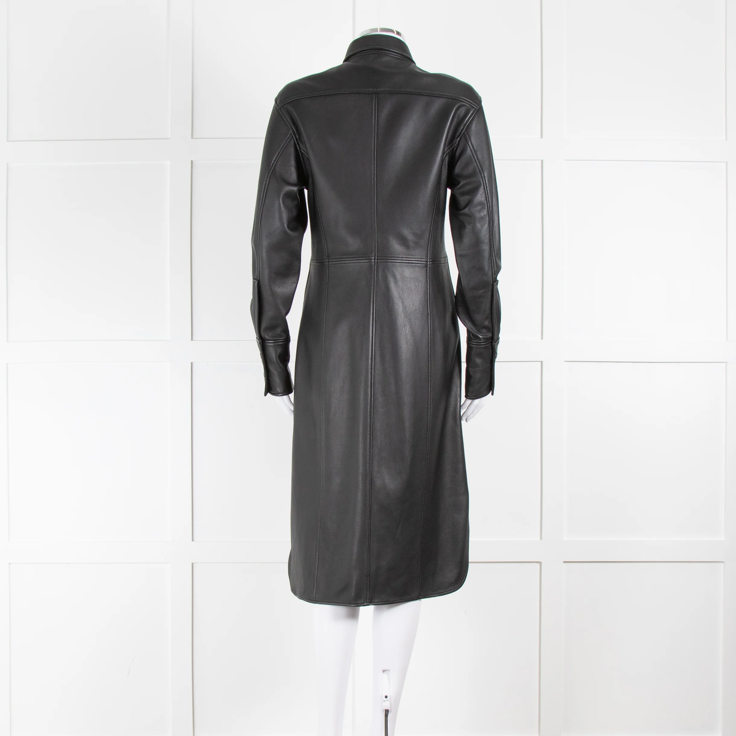 Joseph Black Leather Press Stud Coat Dress - Image 5