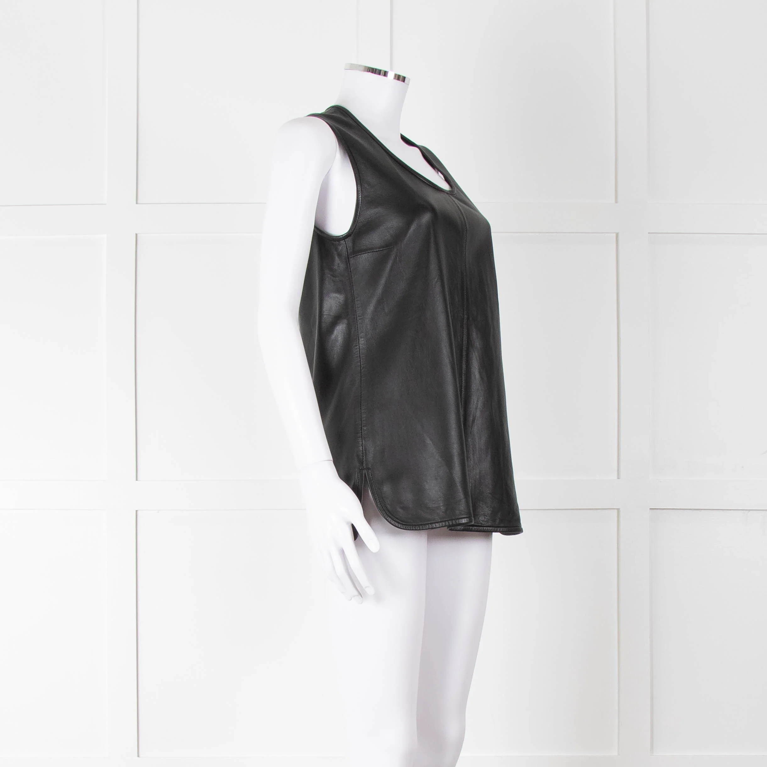 Joseph Black Leather Sleeveless Top - Image 2