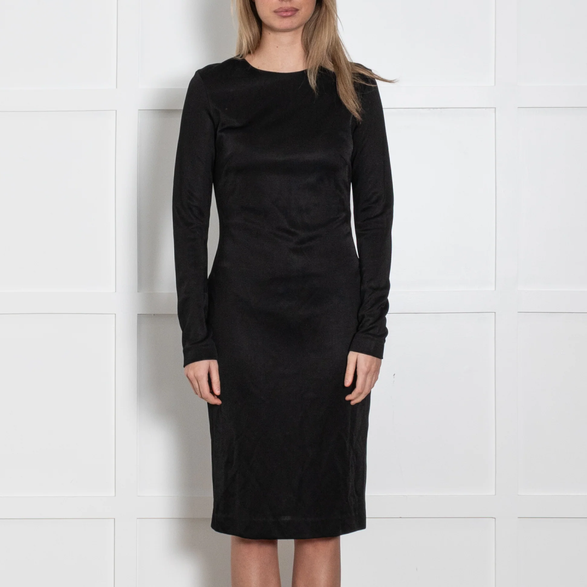 Joseph Black Shiny Long Sleeve Fitted Dress - Image 2