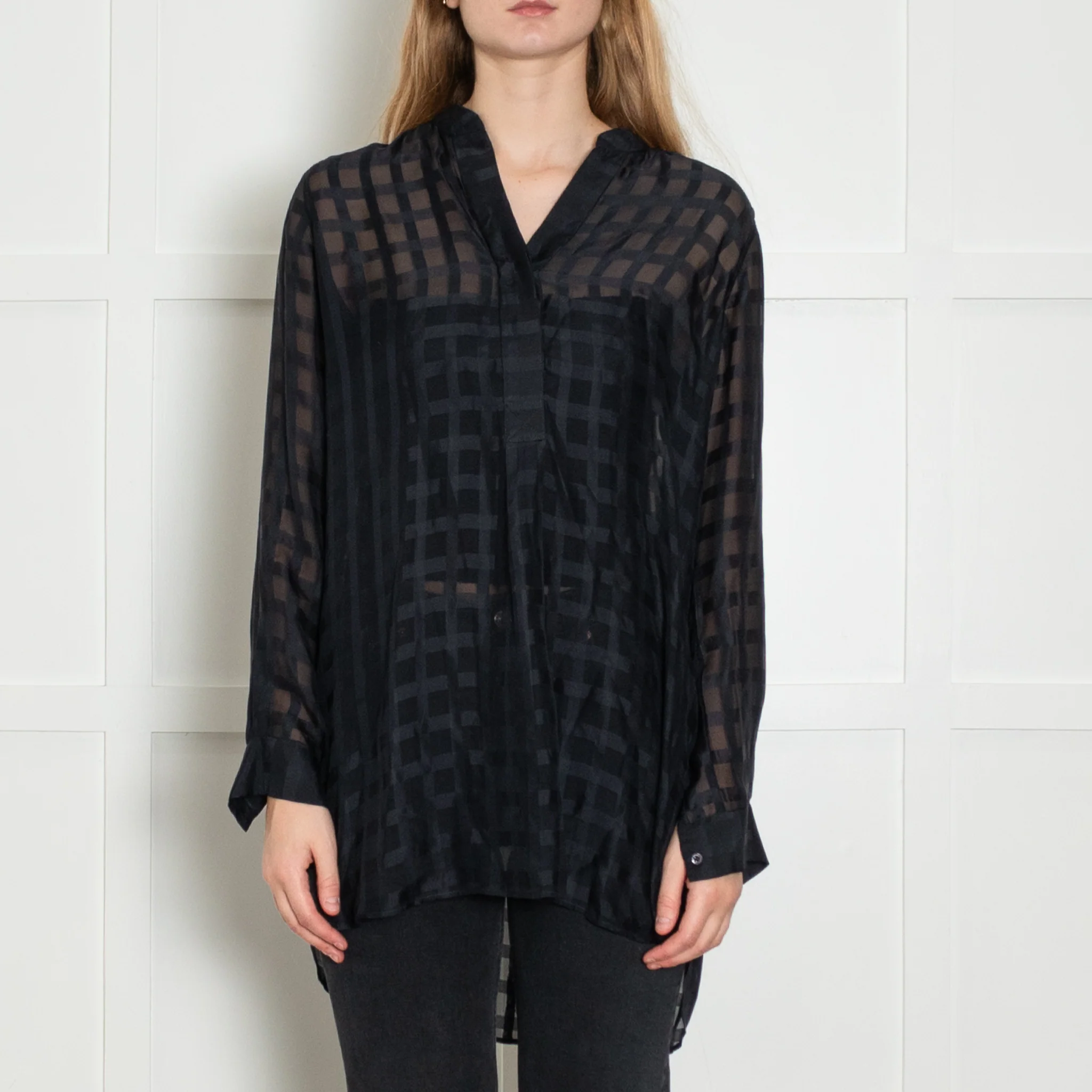 Joseph Black Silk Sheer Stripe Shirt - Image 2