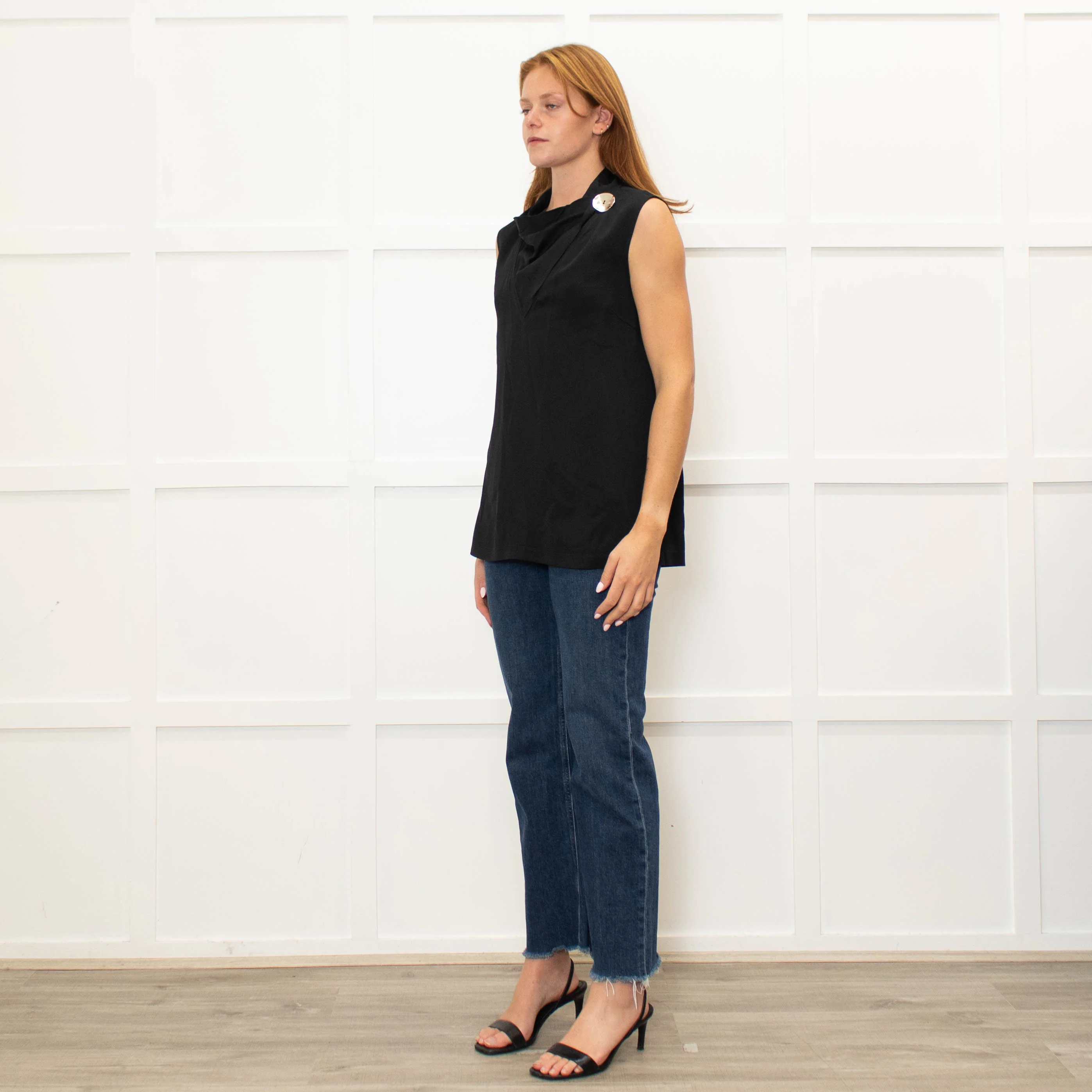 Joseph Black Silver Button Detail Sleeveless Top - Image 3