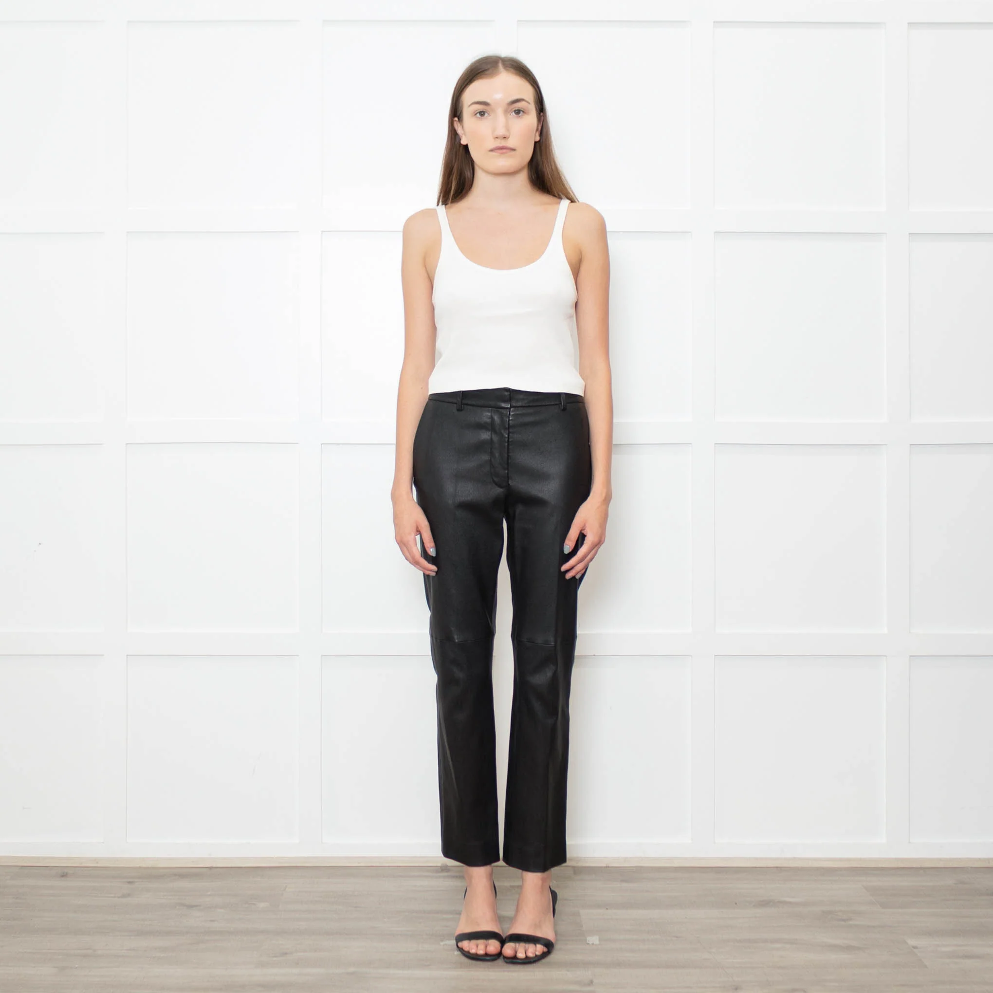 Joseph Black Stretch Leather Straight Leg Trousers